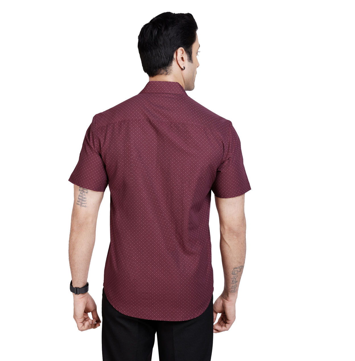 Active Fit Men's Shirt with Classic Pattern - Half Sleeves - Wine