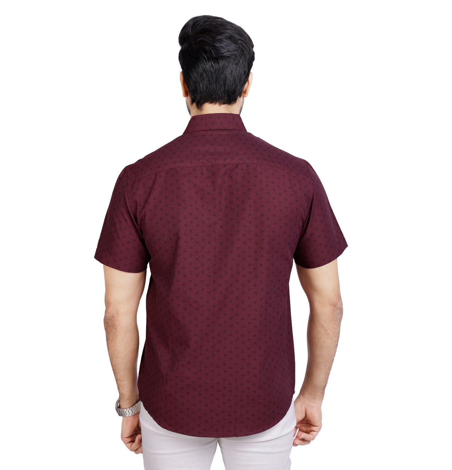 Active Fit Men's Shirt with Birdy Pattern - Half Sleeves - Wine