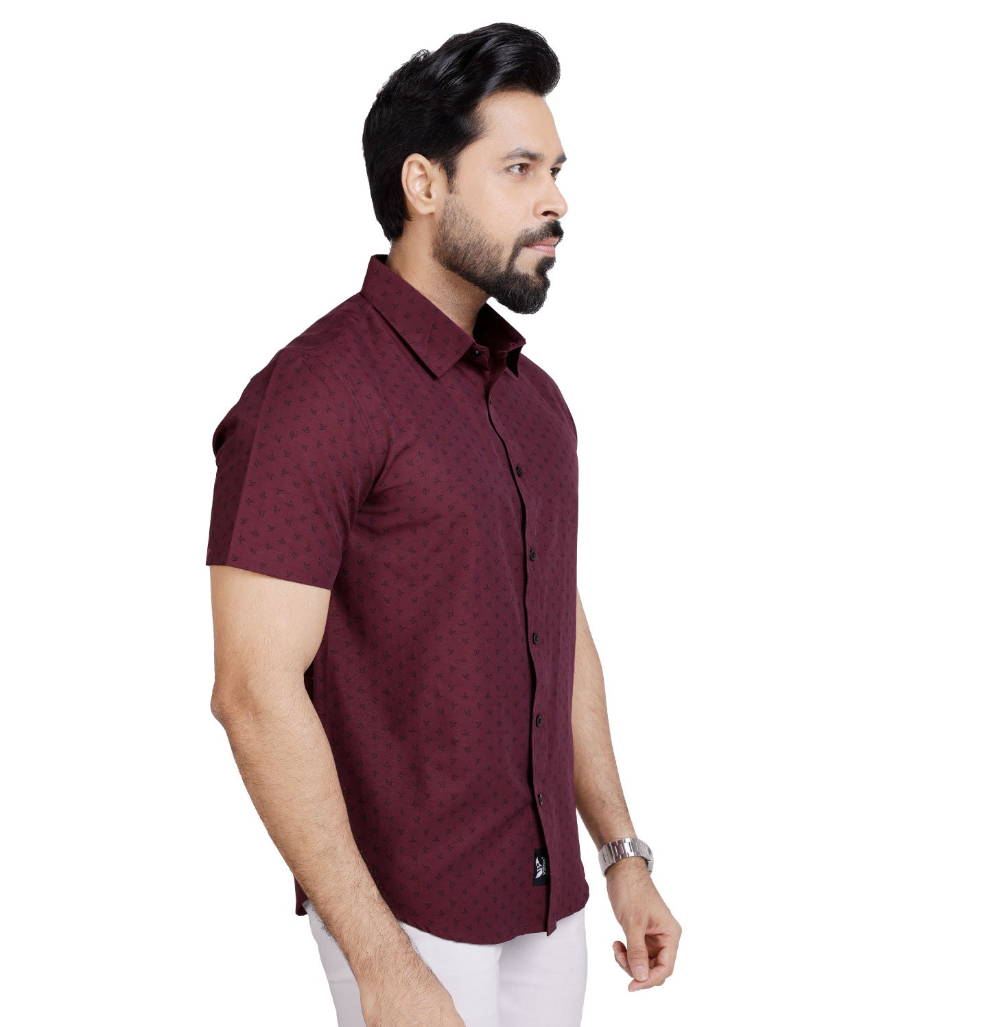 Active Fit Men's Shirt with Birdy Pattern - Half Sleeves - Wine