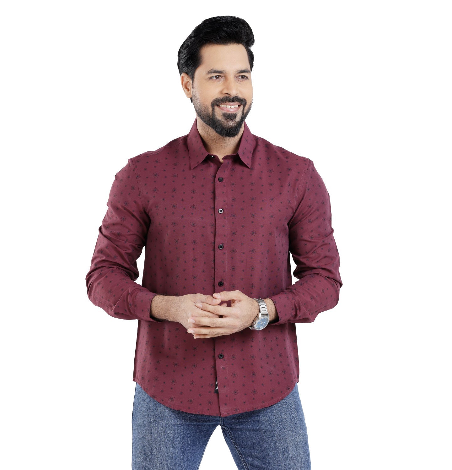 Active Fit Men's Shirt with Crackers Pattern - Full Sleeves - Wine
