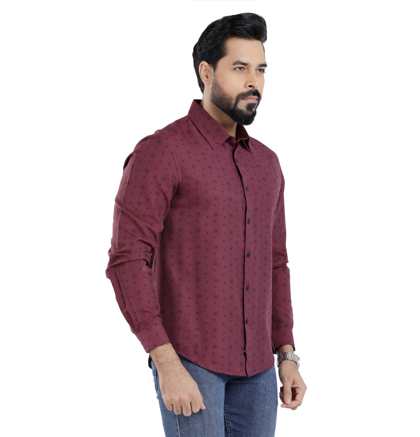 Active Fit Men's Shirt with Crackers Pattern - Full Sleeves - Wine