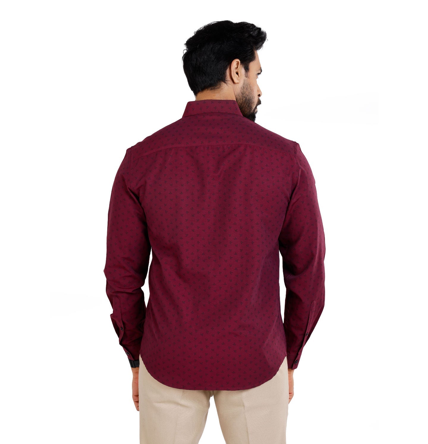 Active Fit Men's Shirt with Birdy Pattern - Full Sleeves - Wine