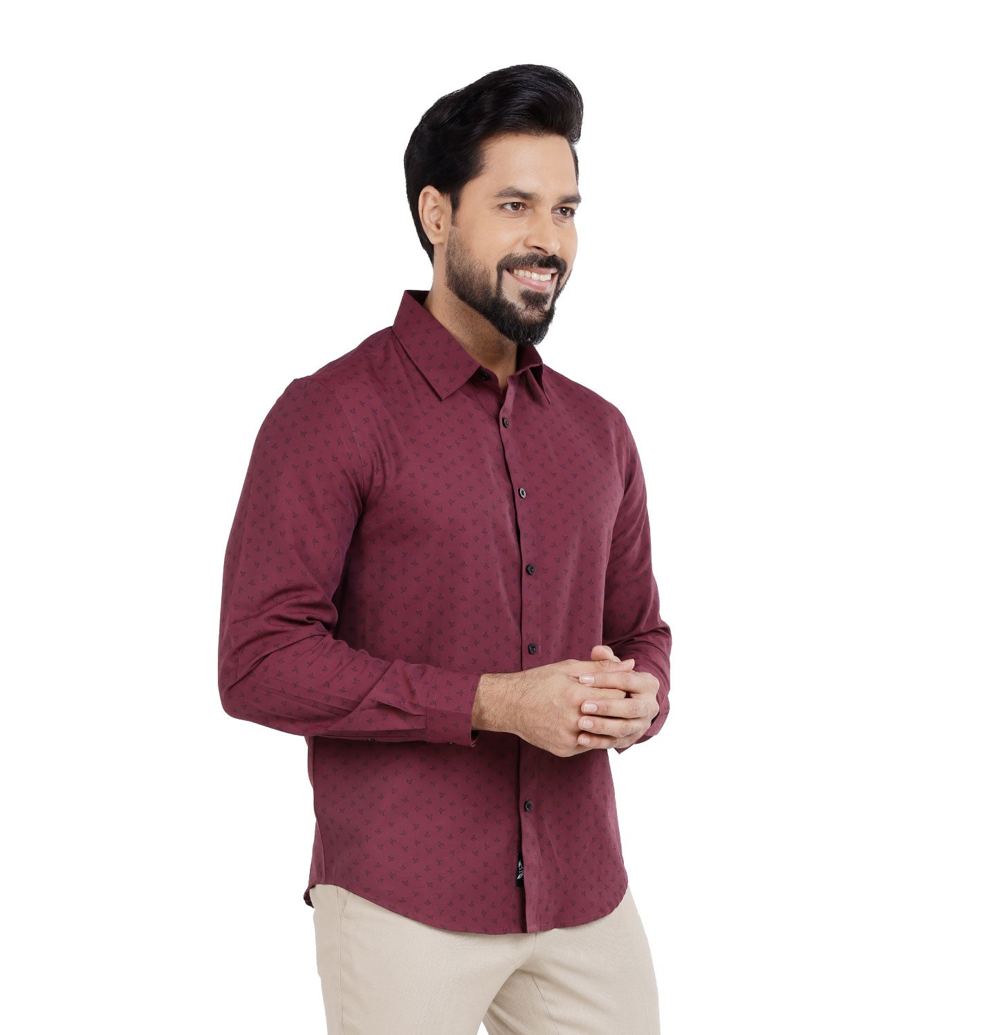 Active Fit Men's Shirt with Birdy Pattern - Full Sleeves - Wine