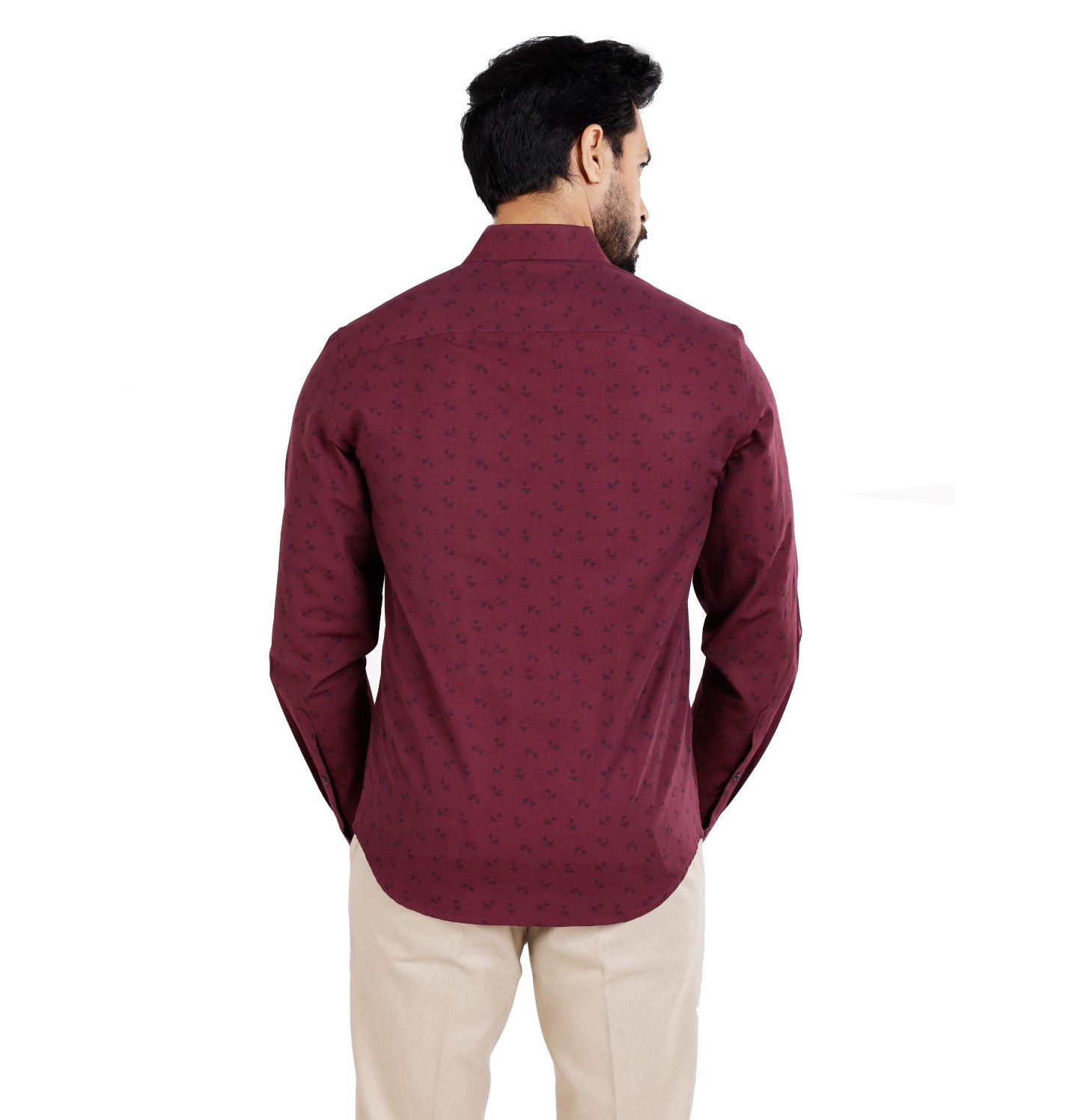 Active Fit Men's Shirt with Dandelions Pattern - Full Sleeves - Wine