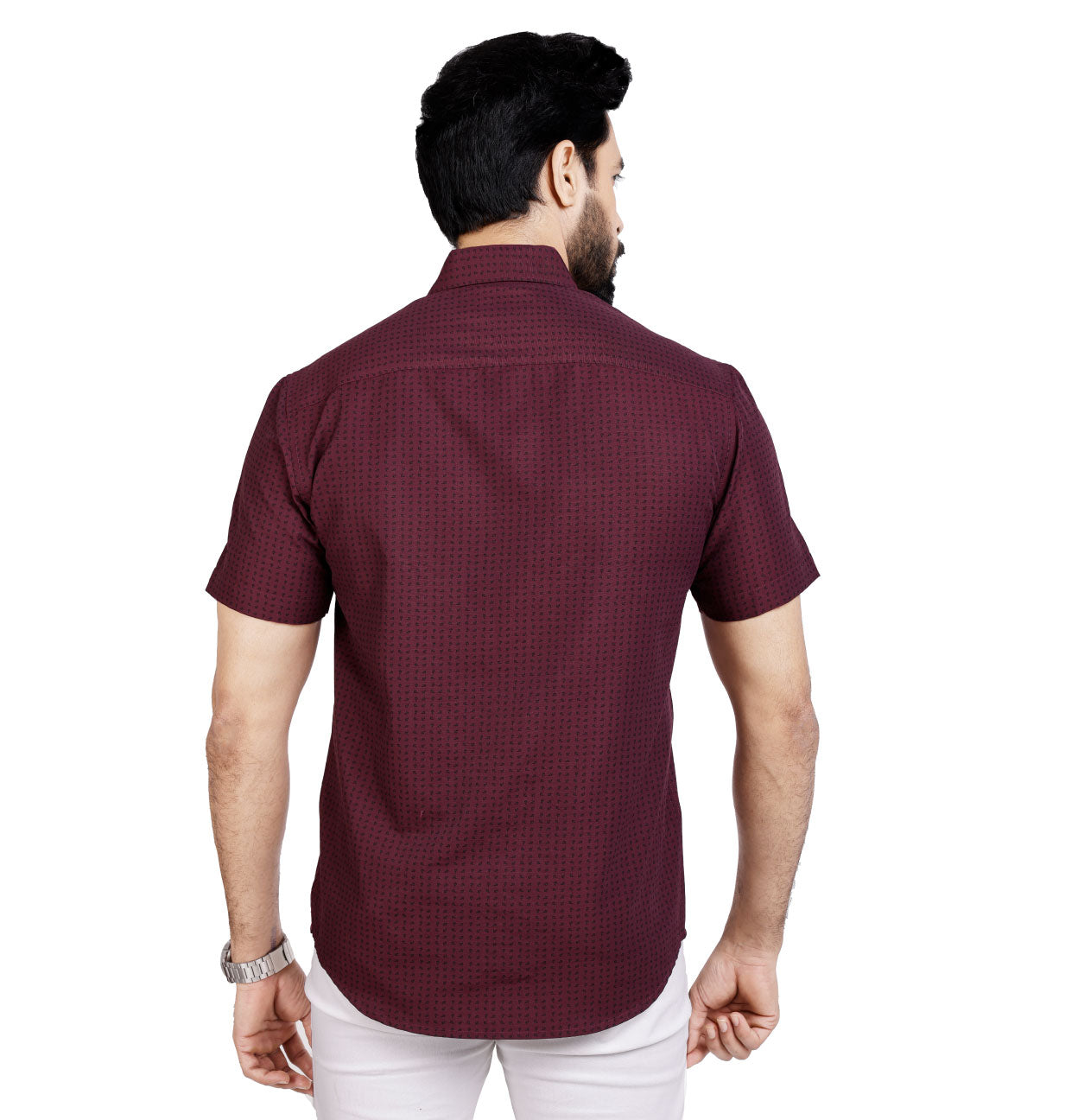 Active Fit Men's Shirt with Kettle Pattern - Half Sleeves - Wine