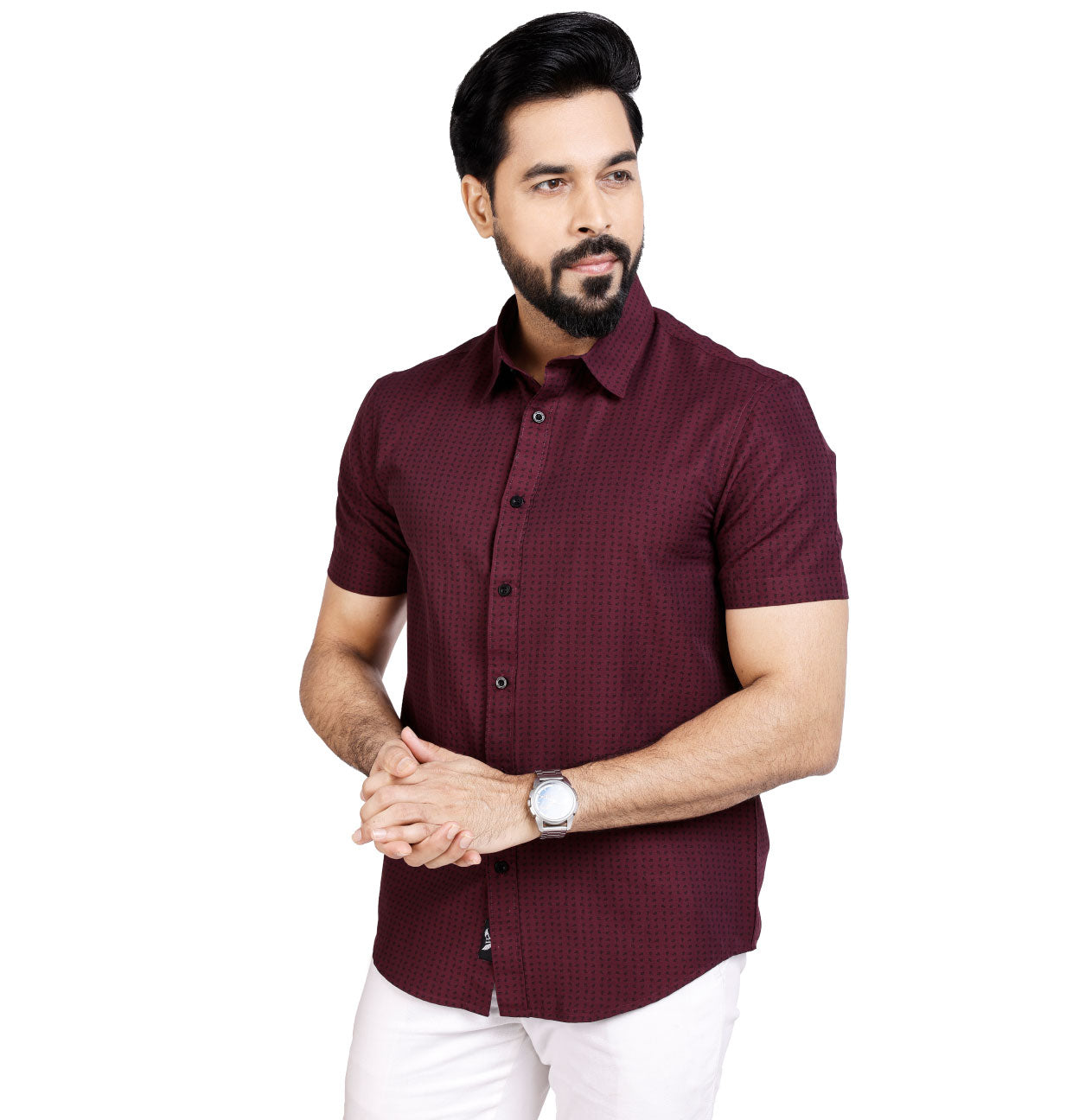 Active Fit Men's Shirt with Kettle Pattern - Half Sleeves - Wine