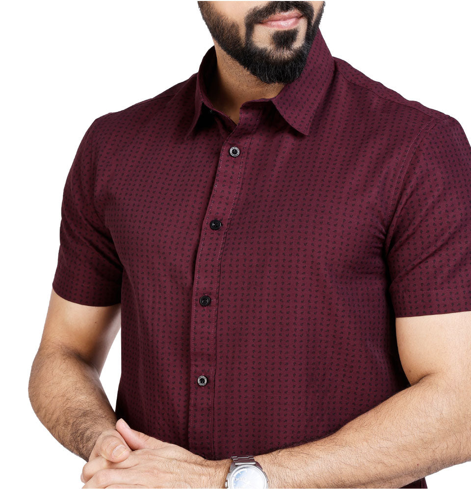 Active Fit Men's Shirt with Kettle Pattern - Half Sleeves - Wine