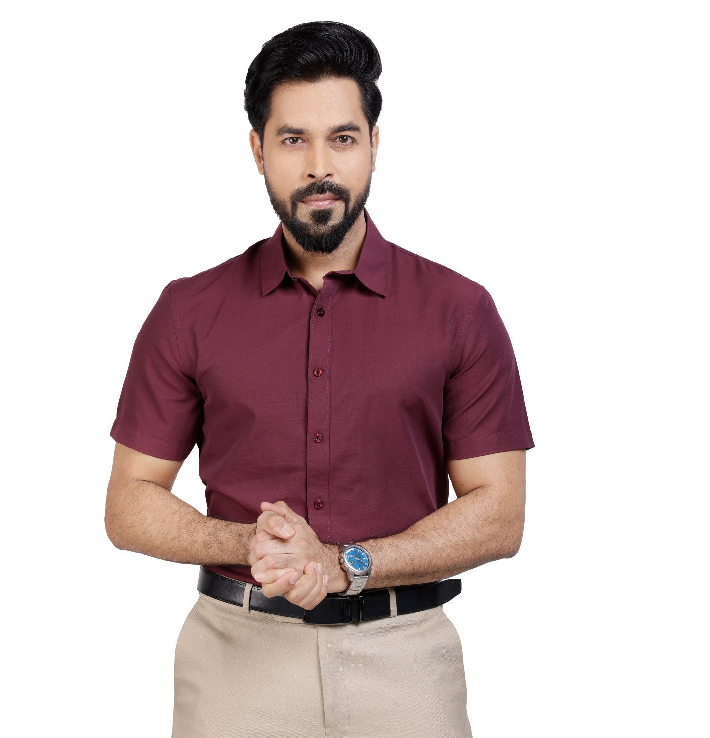 Active Fit Men's Shirt with Solid Pattern - Half Sleeves - Wine