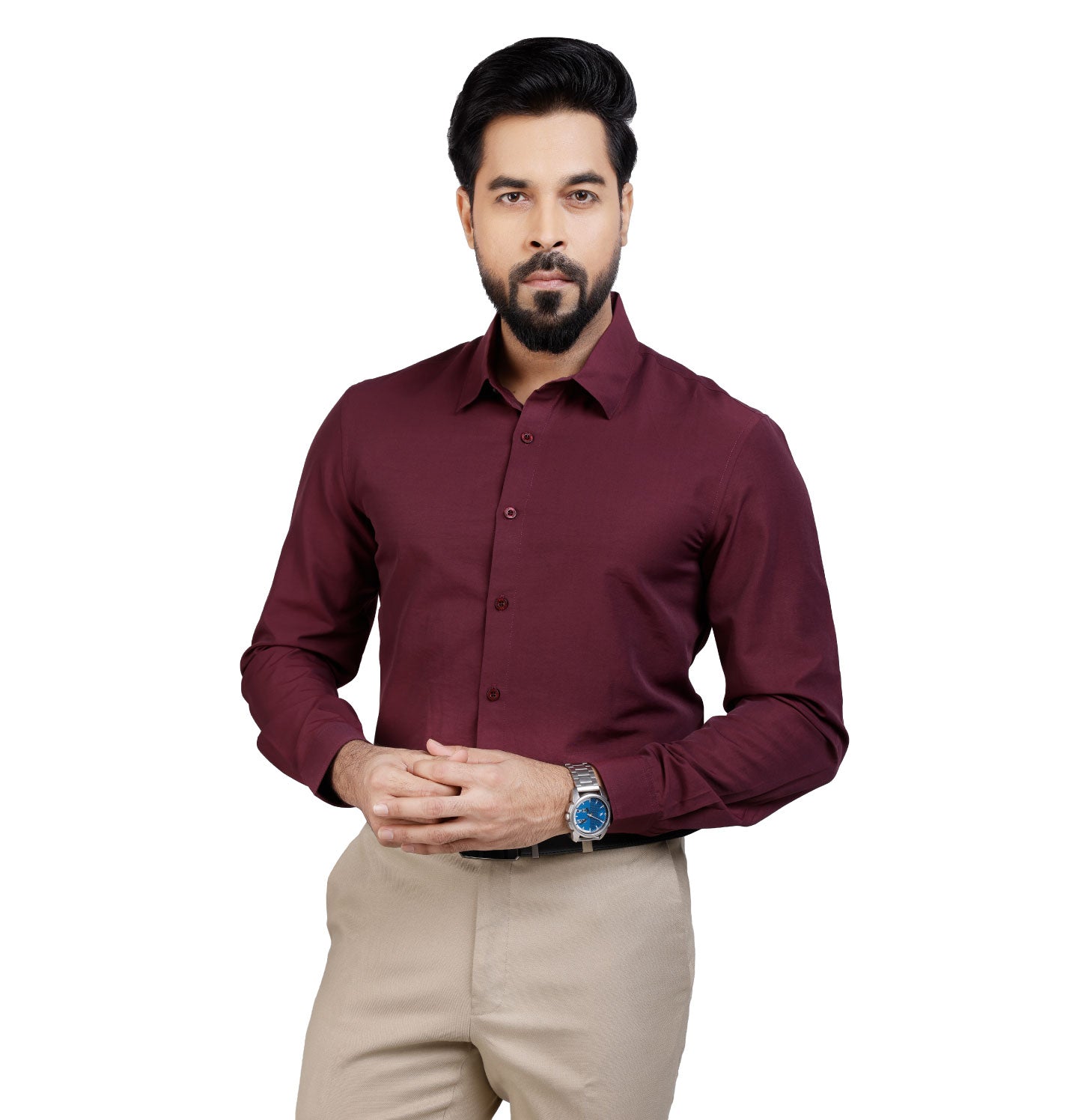 Active Fit Men's Shirt with Solid Pattern - Full Sleeves - Wine