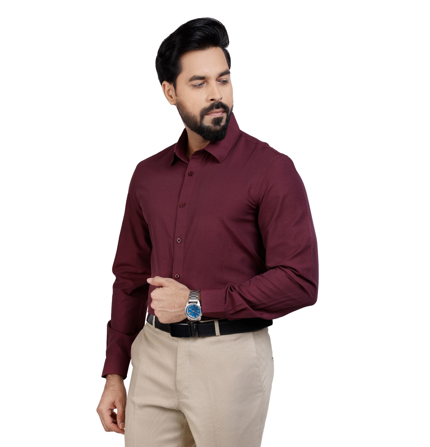 Active Fit Men's Shirt with Solid Pattern - Full Sleeves - Wine