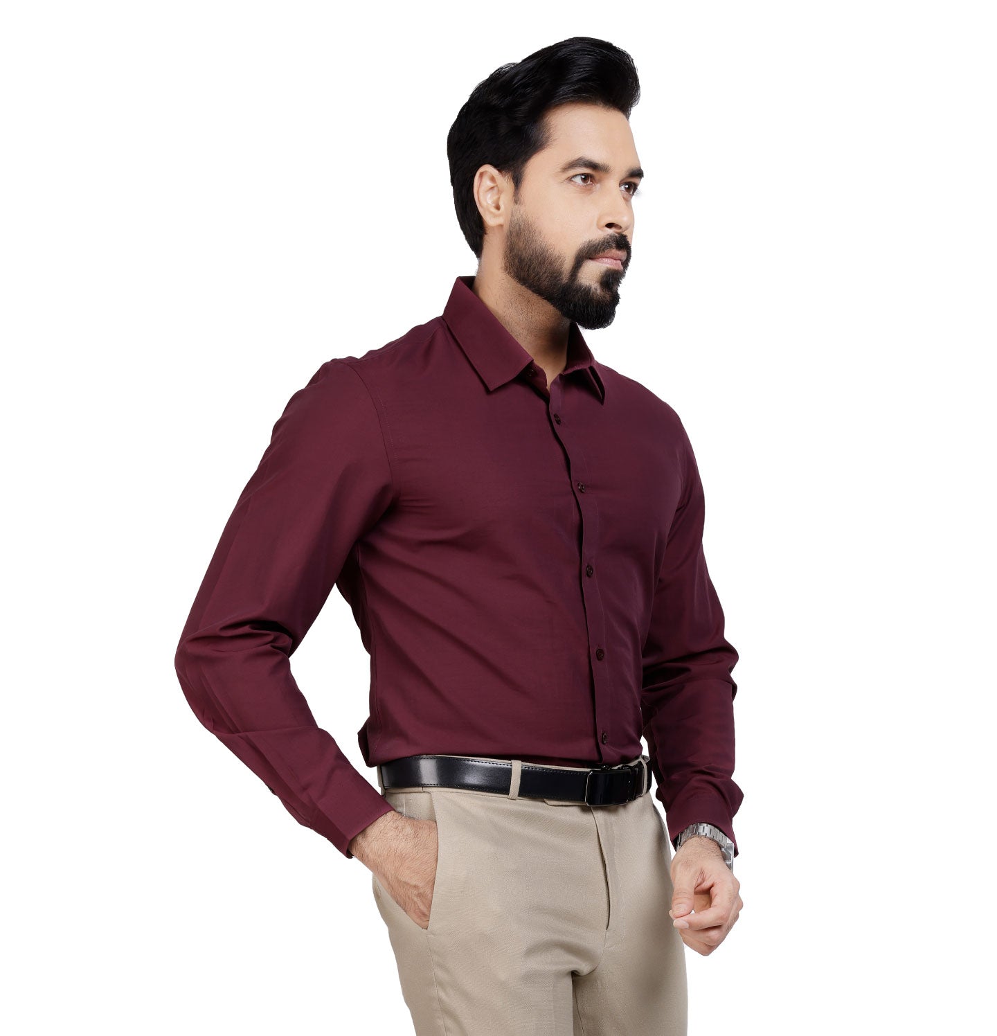 Active Fit Men's Shirt with Solid Pattern - Full Sleeves - Wine