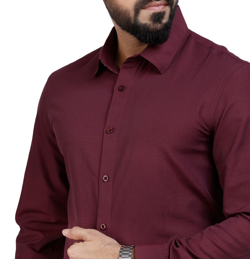 Active Fit Men's Shirt with Solid Pattern - Full Sleeves - Wine