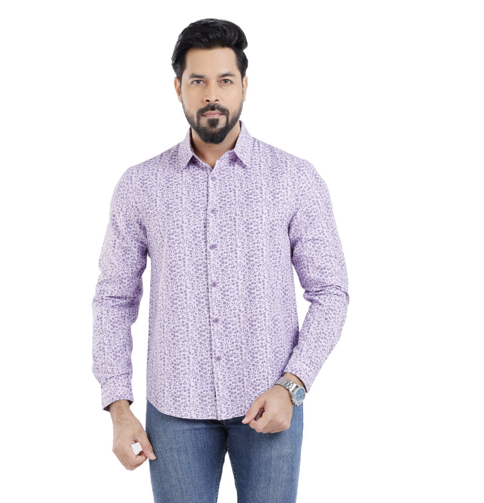 Active Fit Men's Shirt with Florals Pattern - Full Sleeves - Orchid Petal