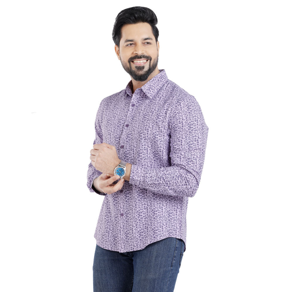 Active Fit Men's Shirt with Florals Pattern - Full Sleeves - Orchid Petal