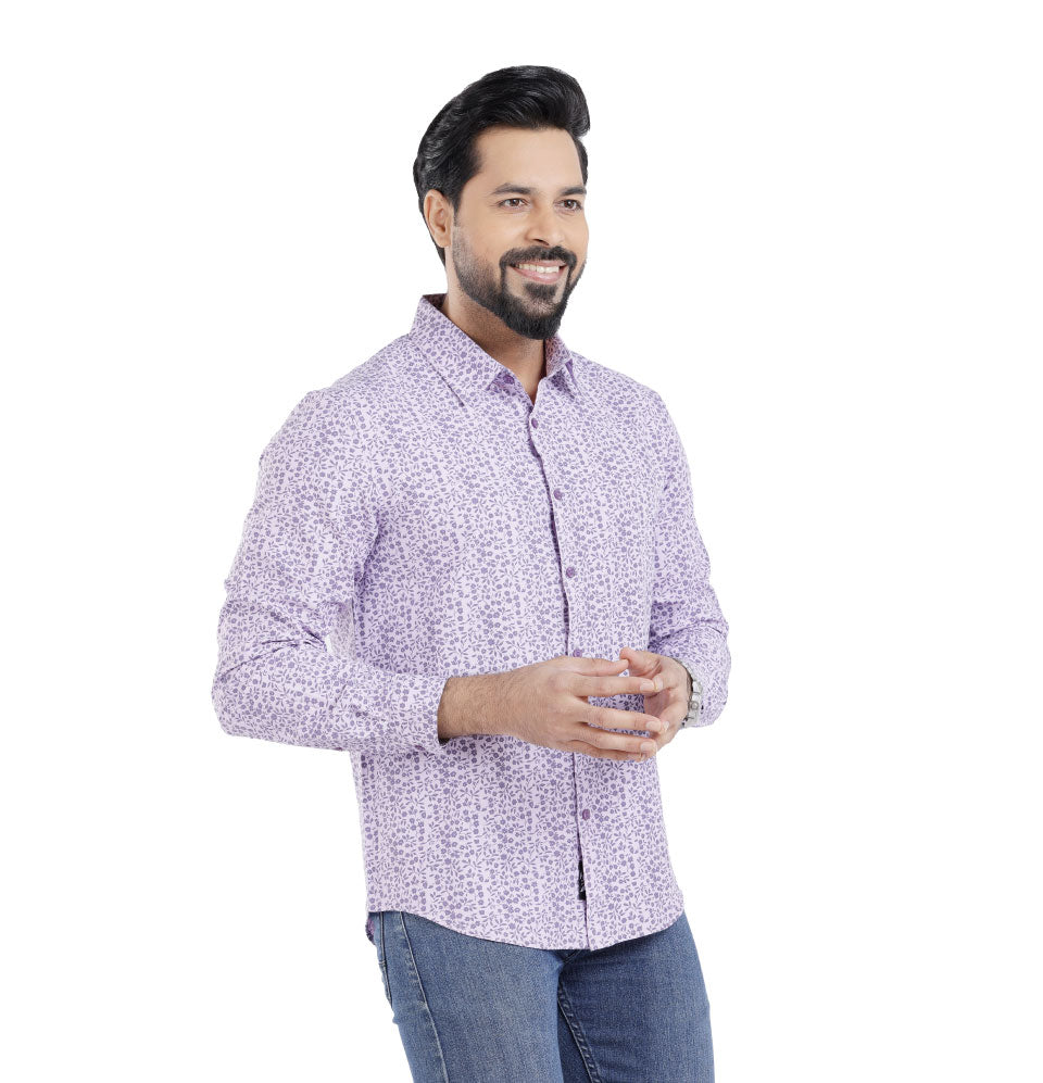 Active Fit Men's Shirt with Florals Pattern - Full Sleeves - Orchid Petal