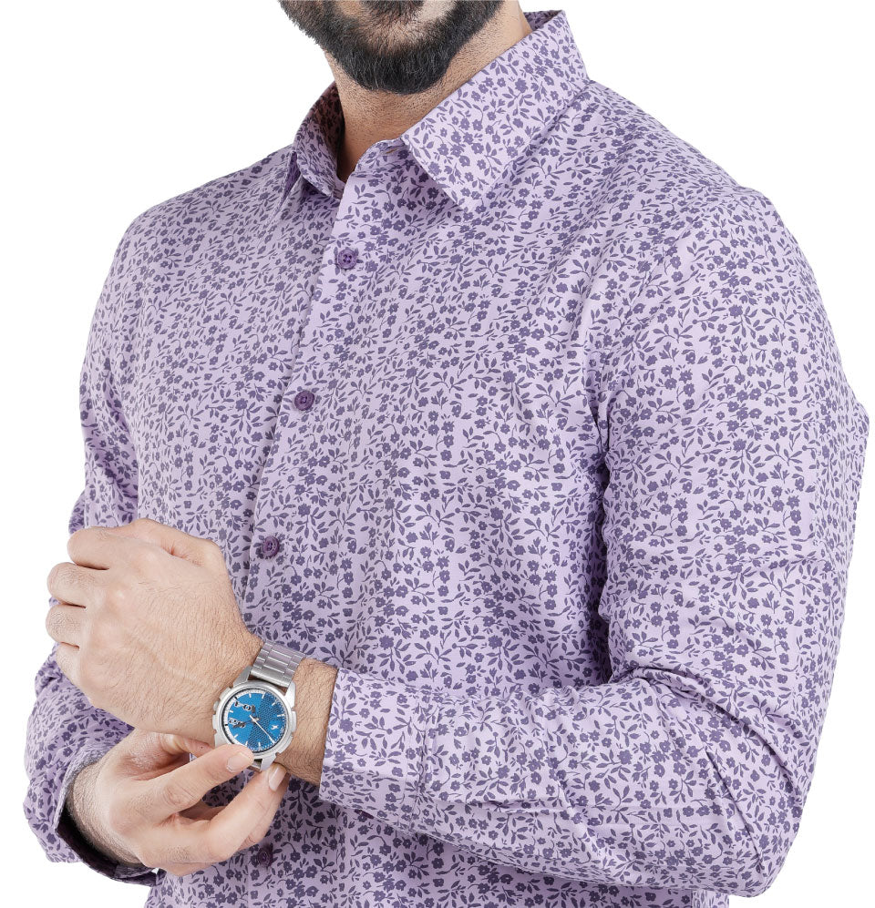 Active Fit Men's Shirt with Florals Pattern - Full Sleeves - Orchid Petal