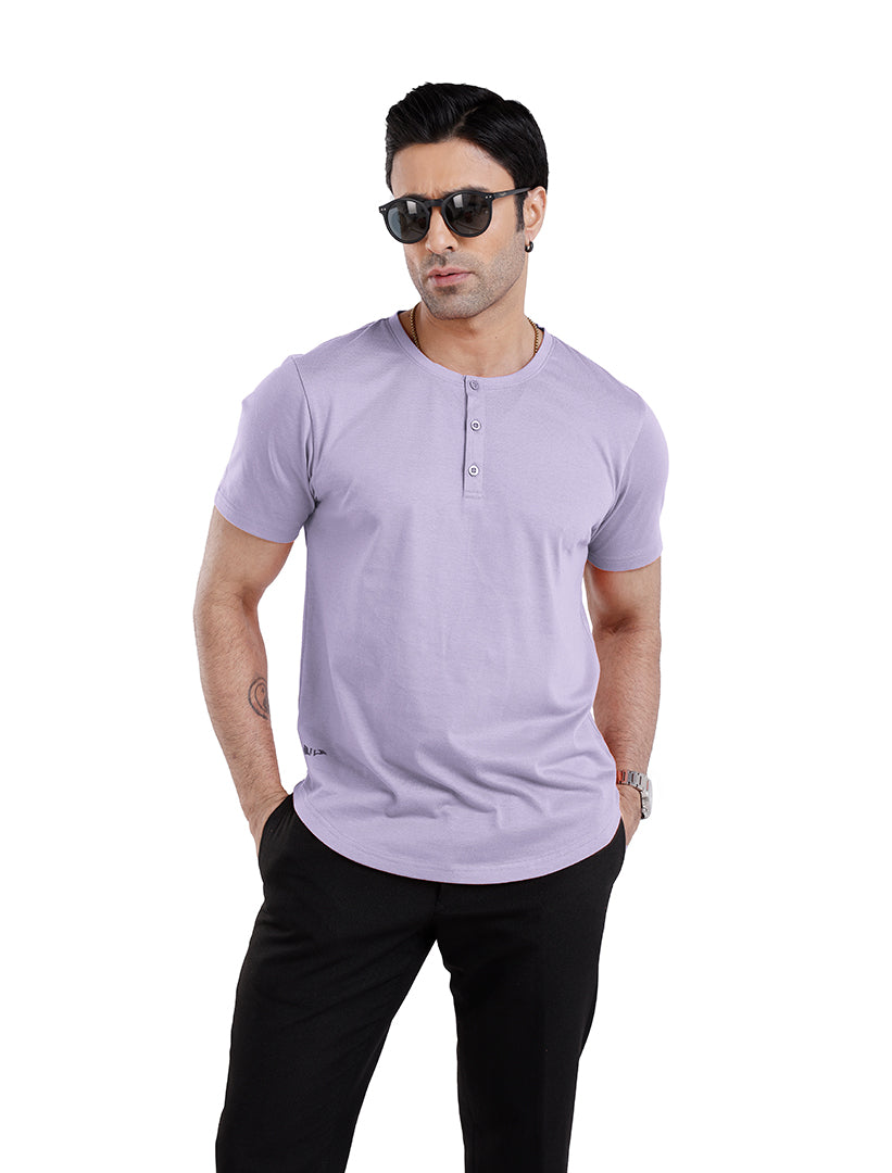 Men’S Short Sleeve Drop Cut Henley Neck T-Shirt - Lavender