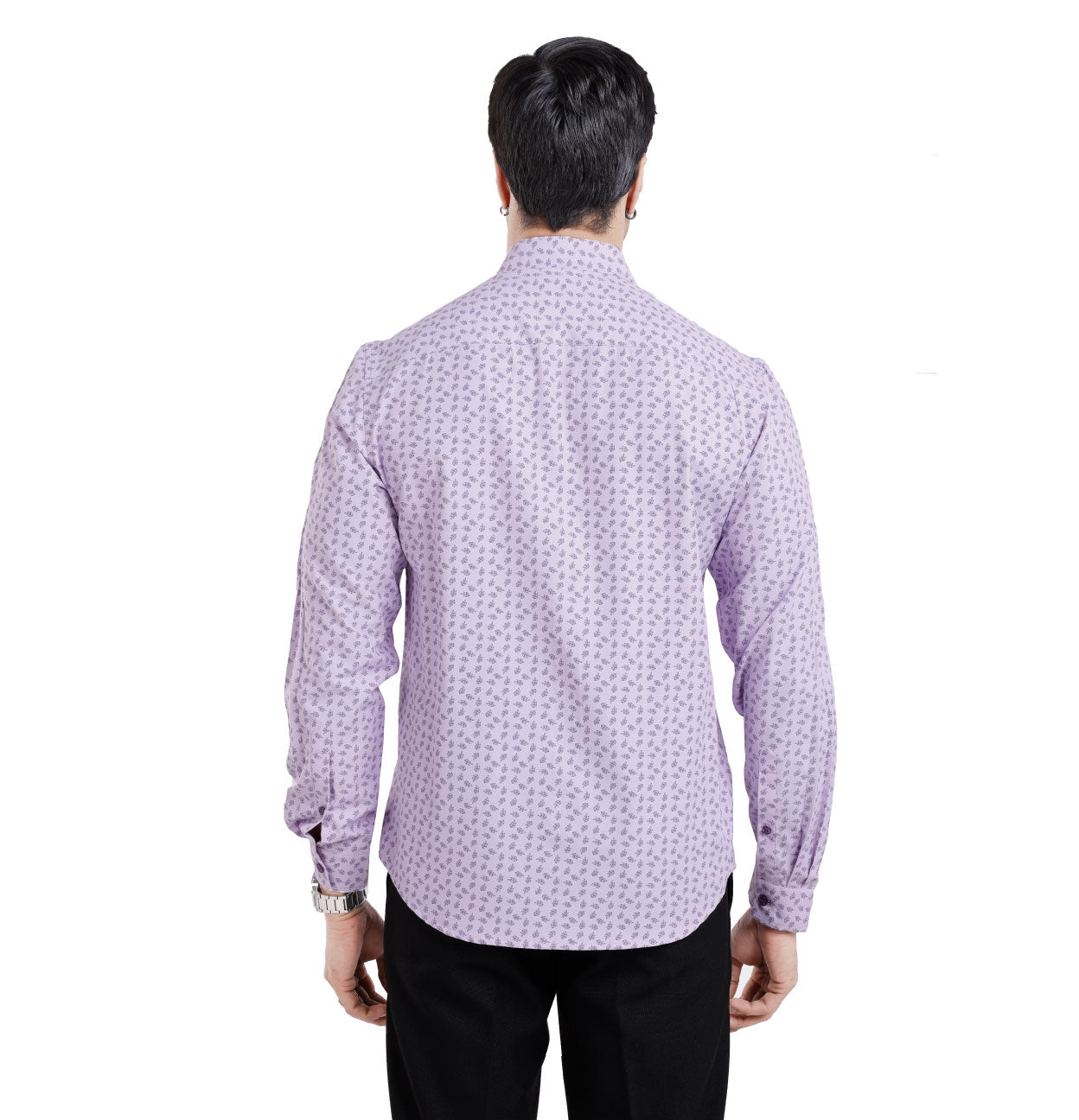 Active Fit Men's Shirt with Leaves Pattern - Full Sleeves - Orchid Petal