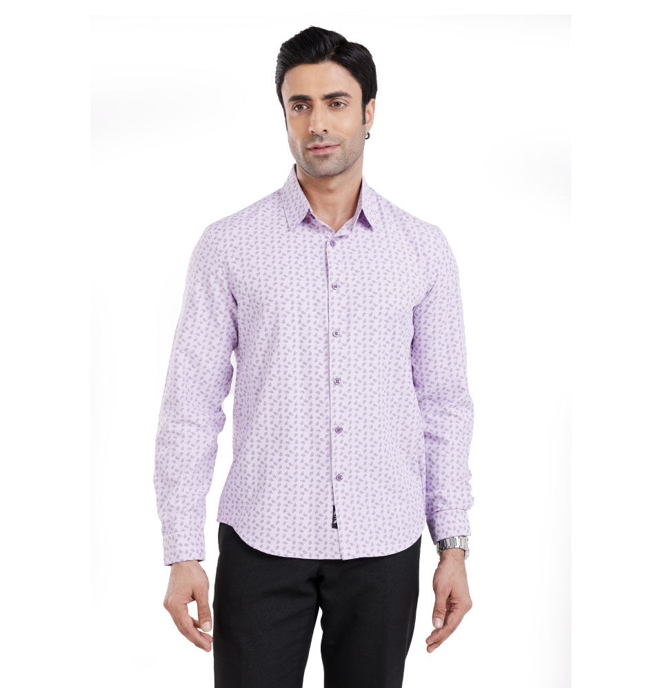 Active Fit Men's Shirt with Leaves Pattern - Full Sleeves - Orchid Petal