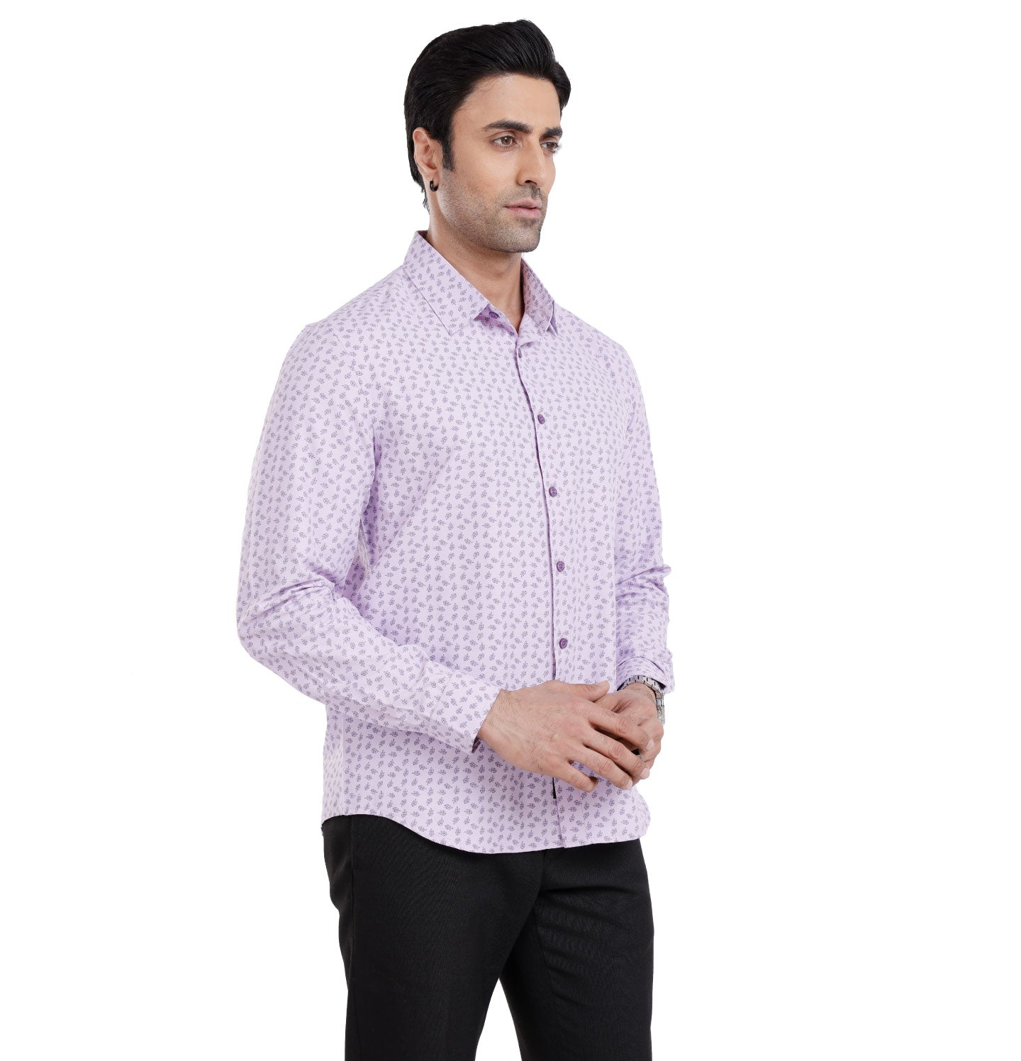 Active Fit Men's Shirt with Leaves Pattern - Full Sleeves - Orchid Petal
