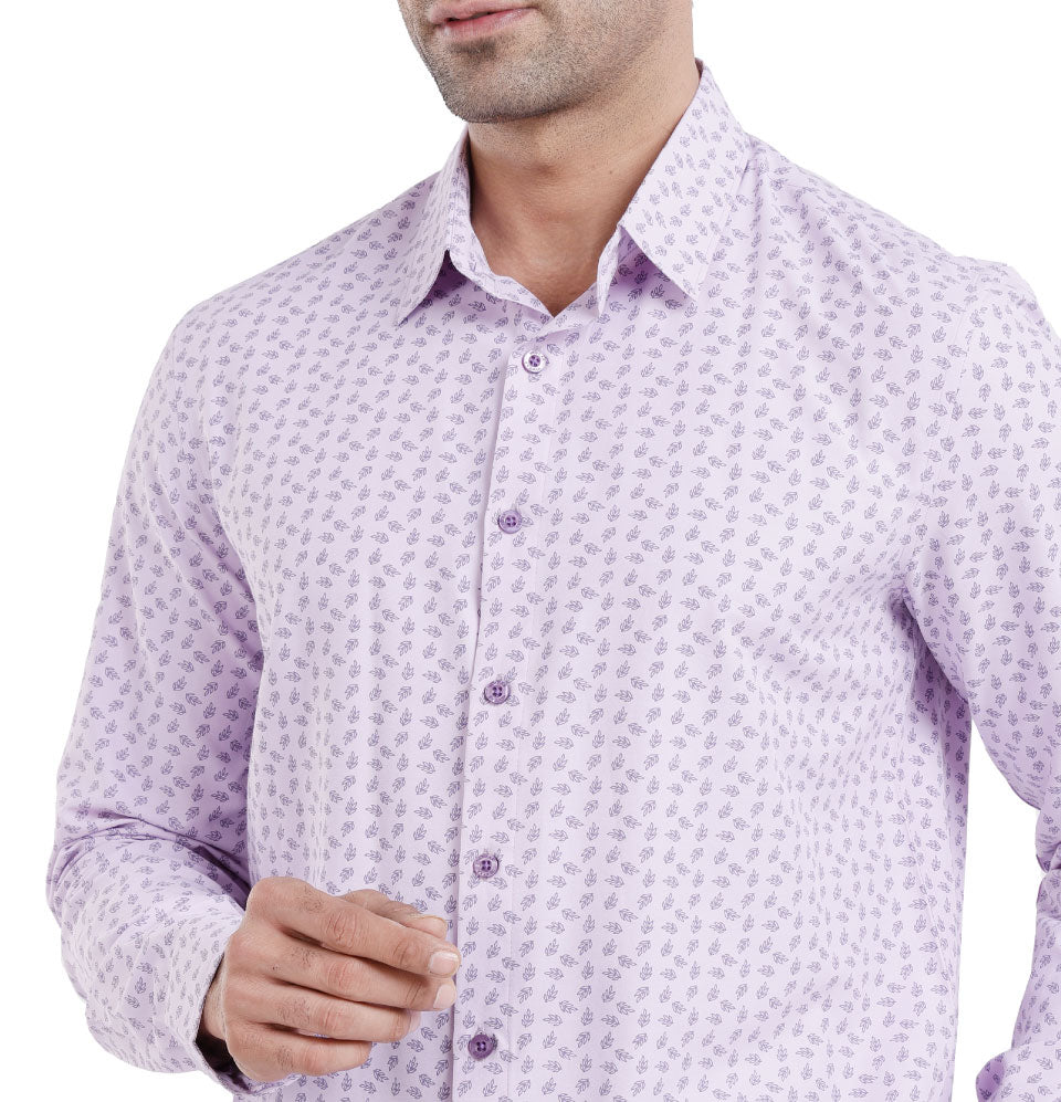 Active Fit Men's Shirt with Leaves Pattern - Full Sleeves - Orchid Petal