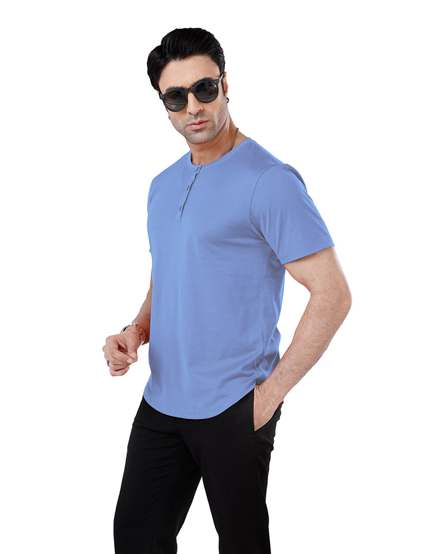 Men’S Short Sleeve Drop Cut Henley Neck T-Shirt - Blue-Bonnet