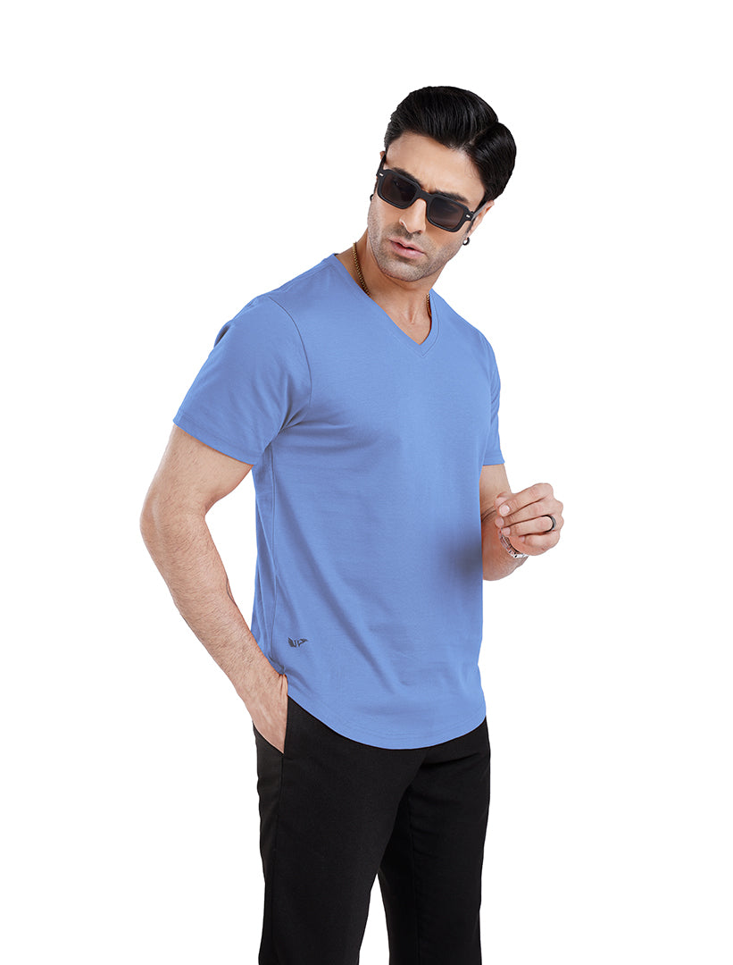 Men’S Short Sleeve Drop Cut V-Neck T-Shirt-Blue-Bonnet