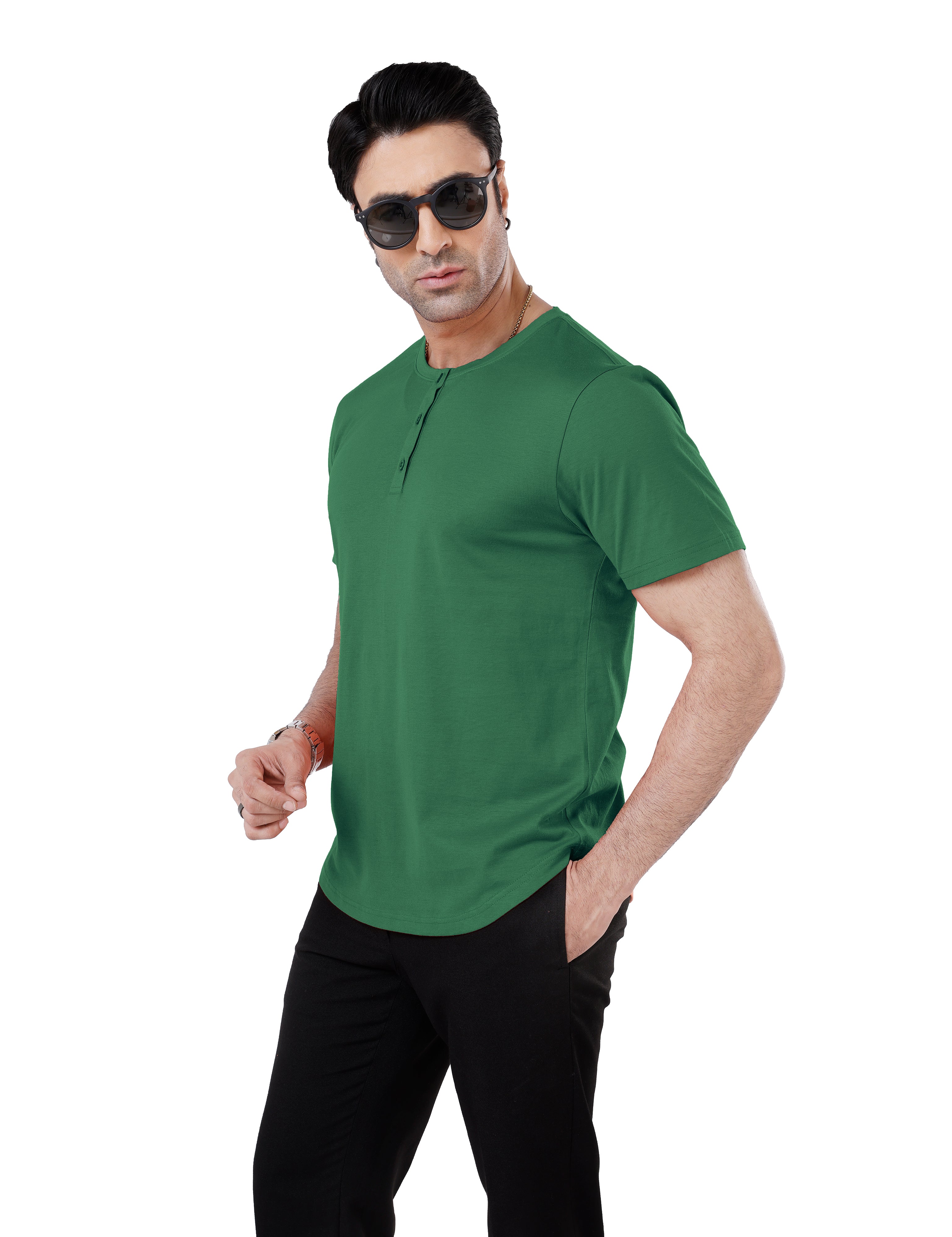 Men’S Short Sleeve Drop Cut Henley Neck T-Shirt - Pastel-Green