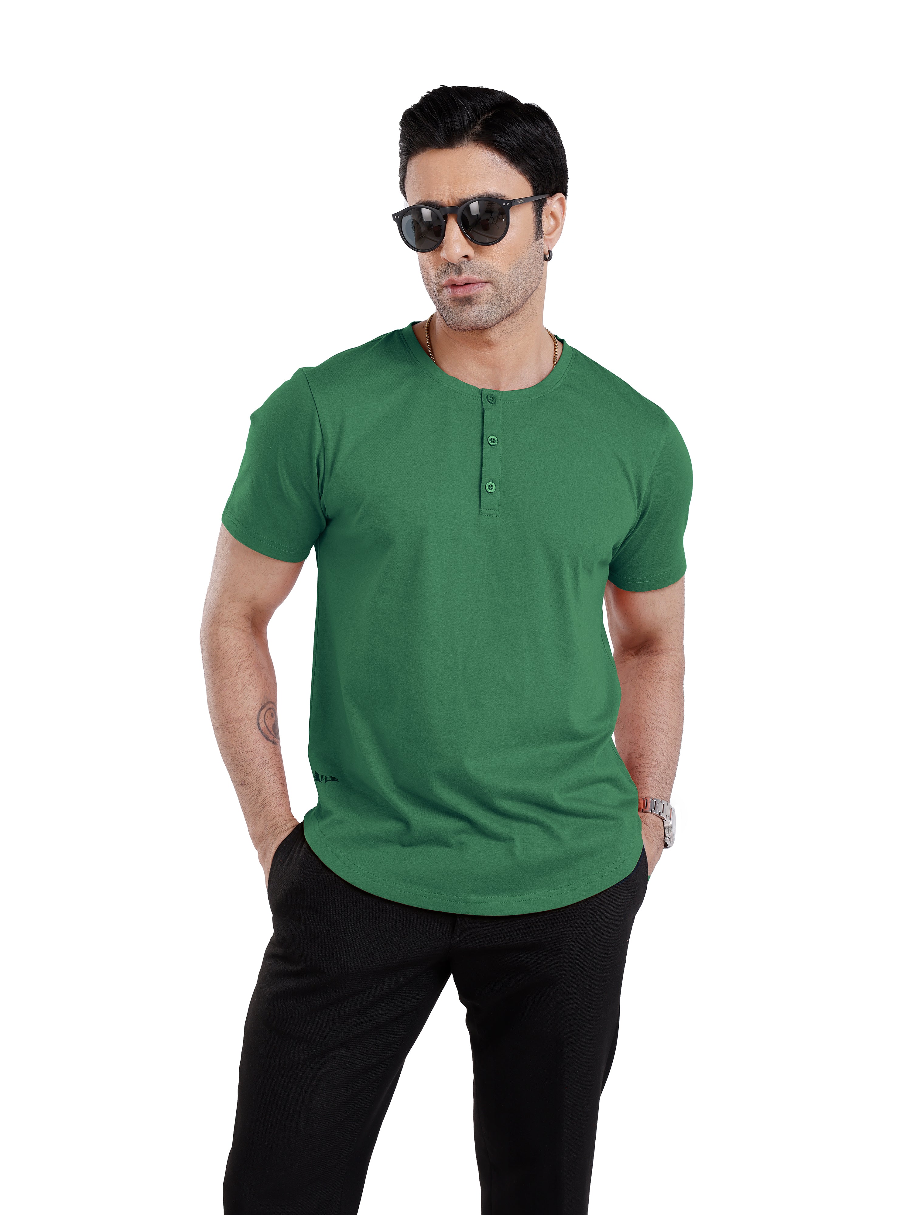 Men’S Short Sleeve Drop Cut Henley Neck T-Shirt - Pastel-Green