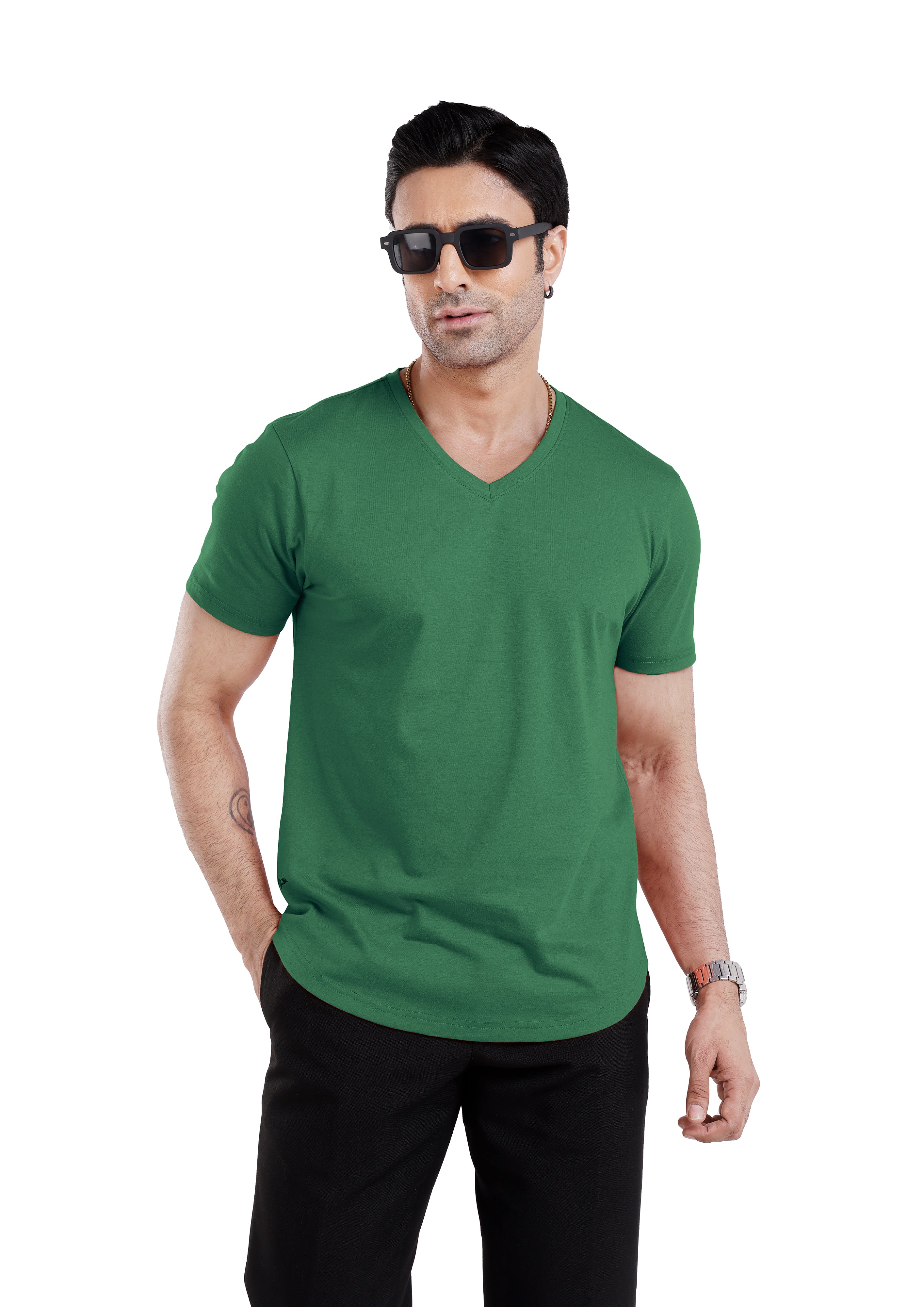 Men’S Short Sleeve Drop Cut V-Neck T-Shirt-Pastel-Green