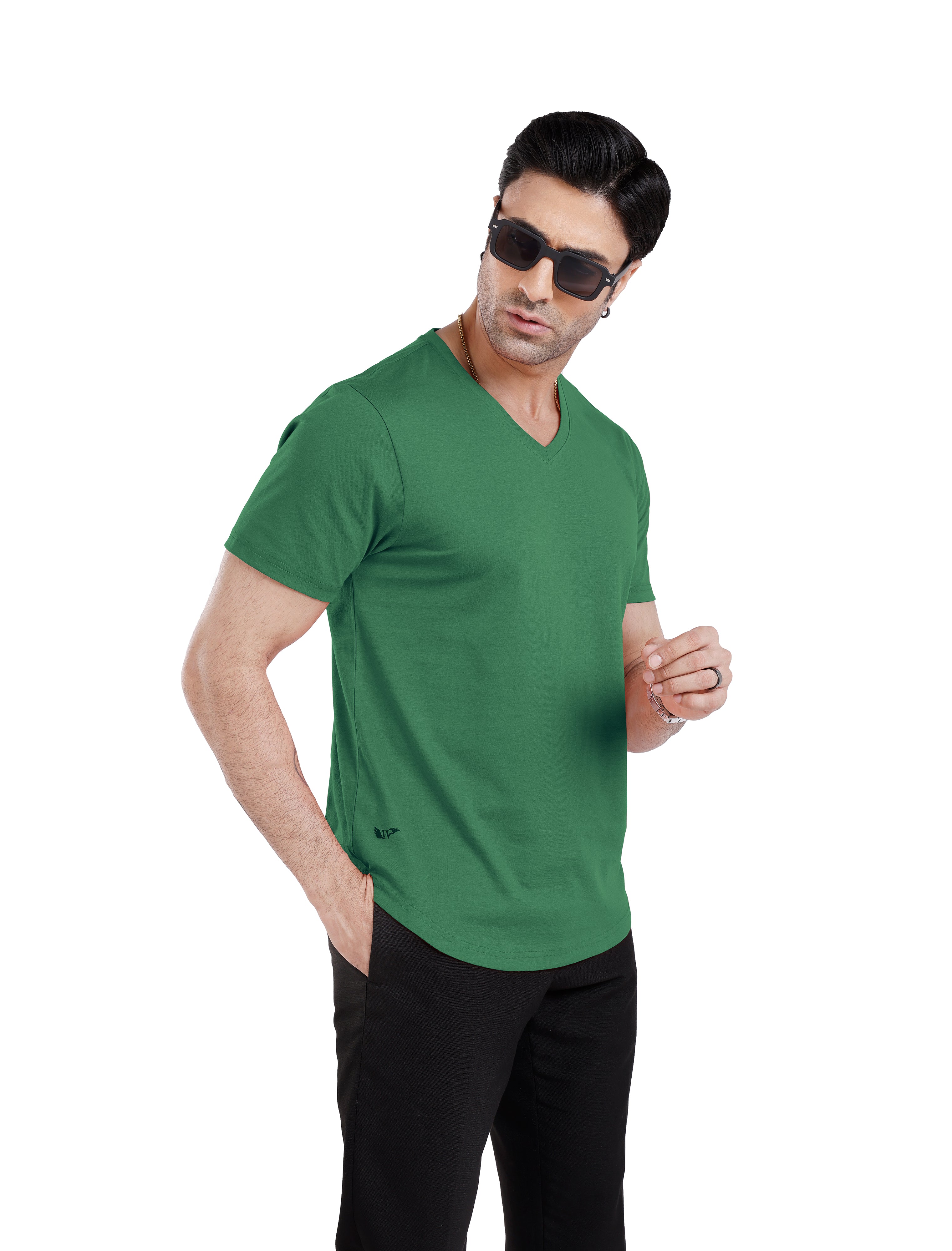 Men’S Short Sleeve Drop Cut V-Neck T-Shirt-Pastel-Green
