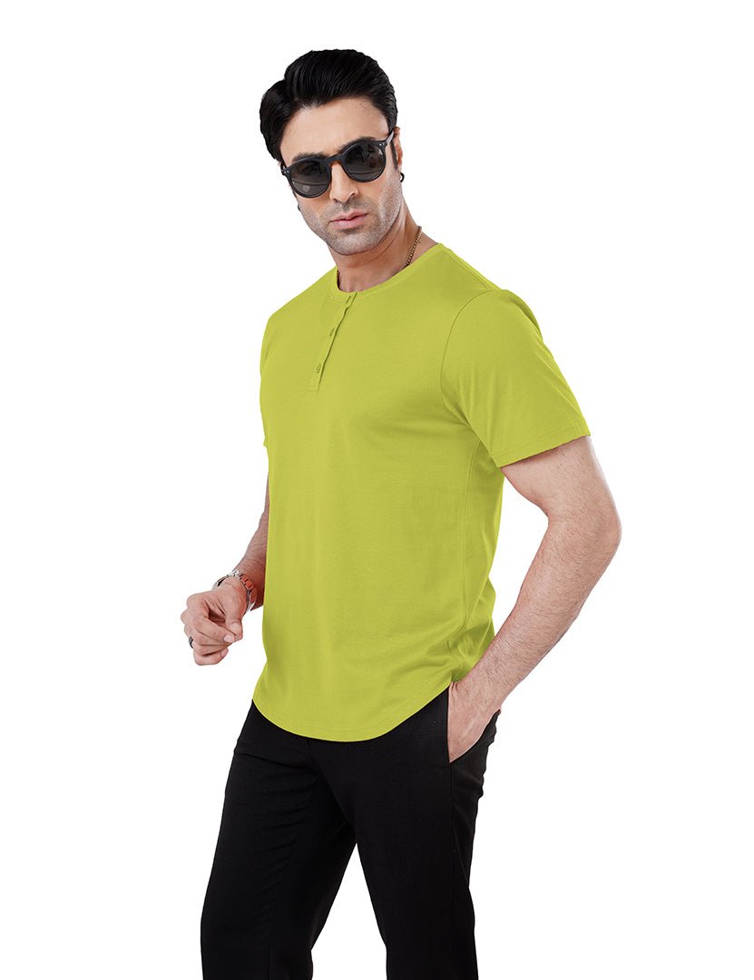 Men’S Short Sleeve Drop Cut Henley Neck T-Shirt - Lime-Green