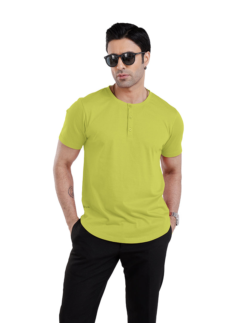 Men’S Short Sleeve Drop Cut Henley Neck T-Shirt - Lime-Green