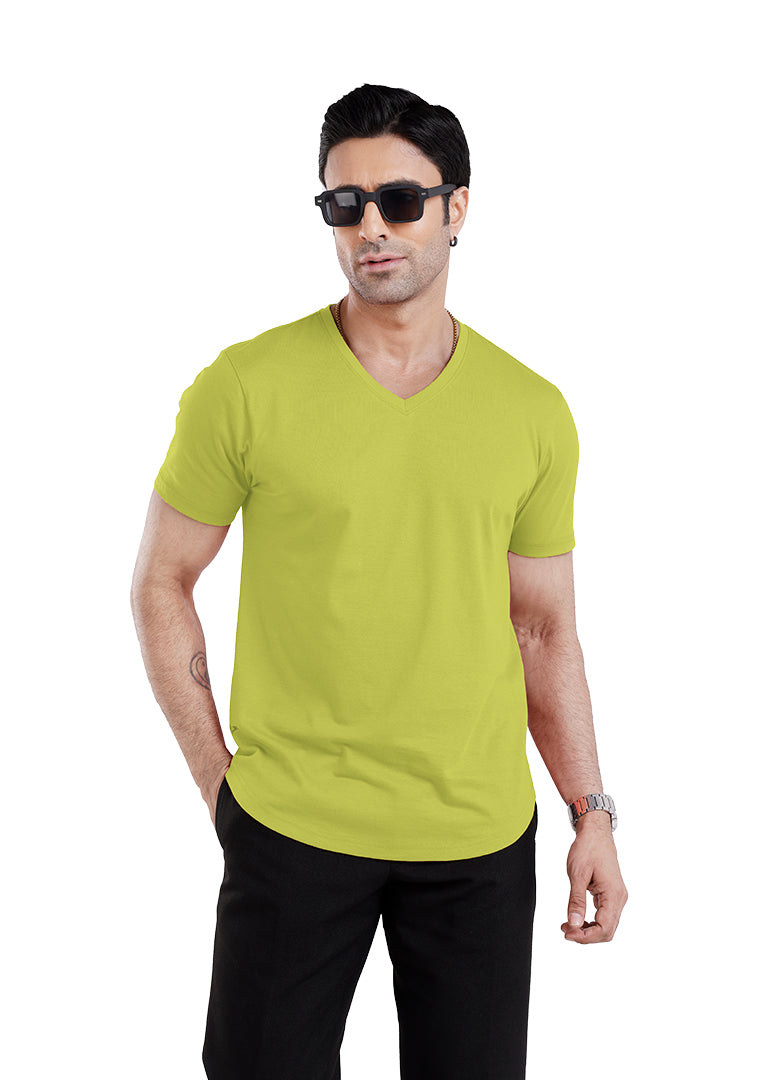 Men’S Short Sleeve Drop Cut V-Neck T-Shirt-Lime-Green