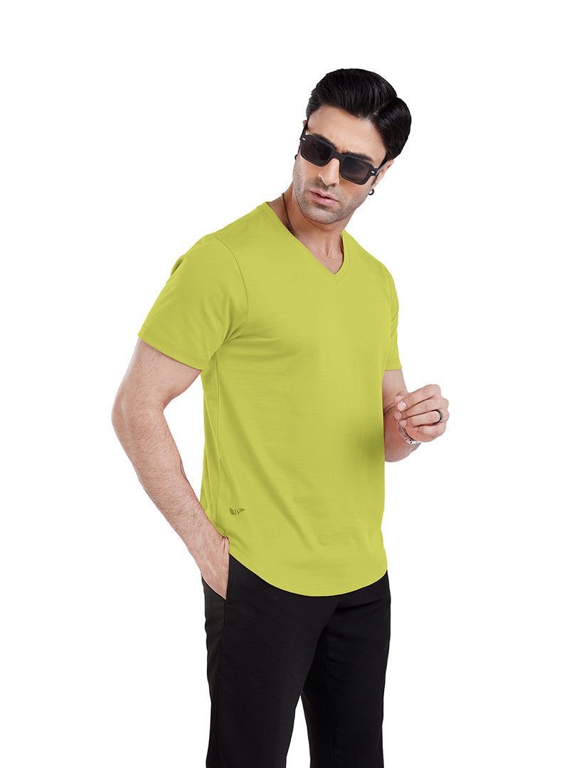 Men’S Short Sleeve Drop Cut V-Neck T-Shirt-Lime-Green