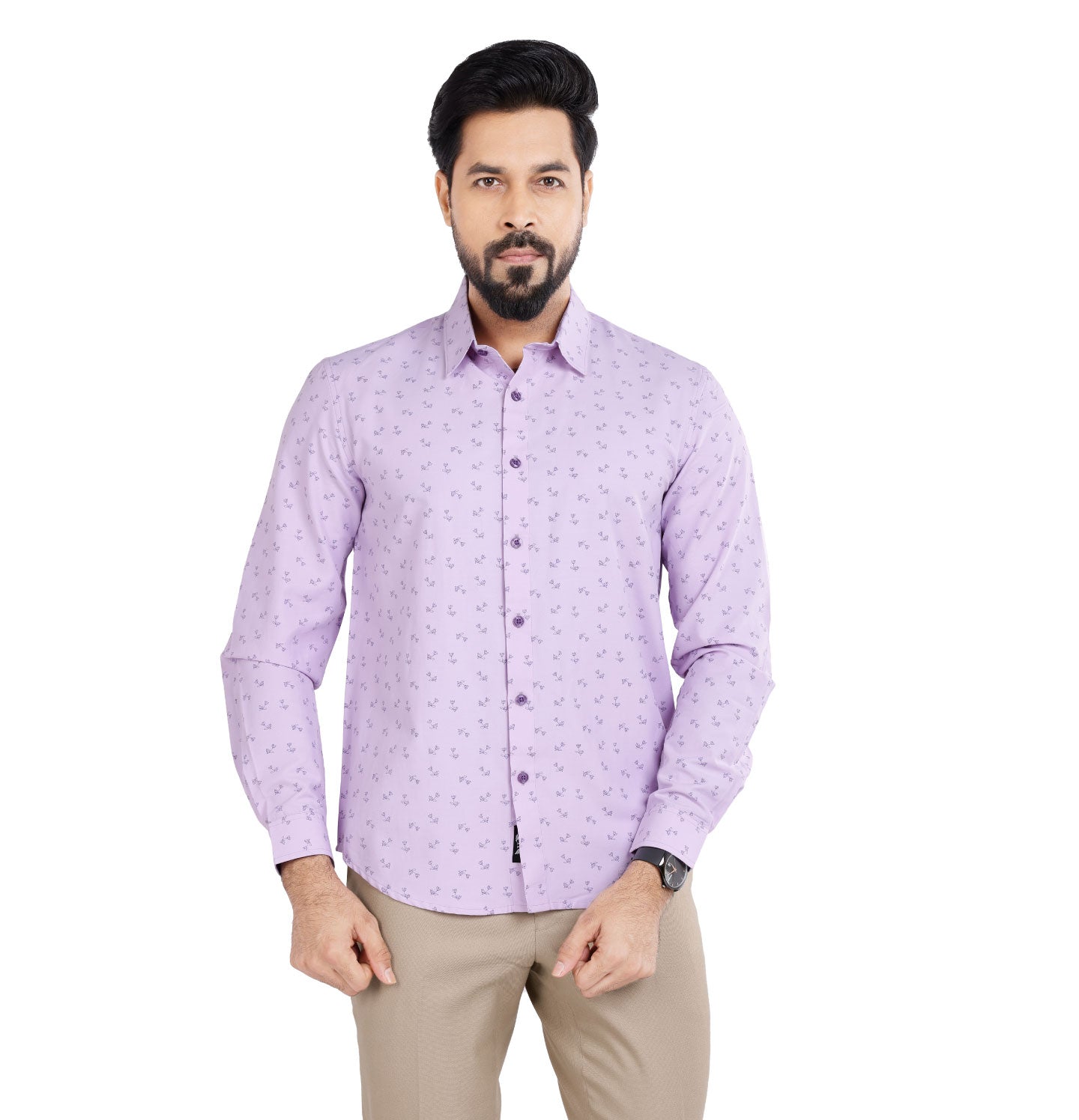 Active Fit Men's Shirt with Dandelions Pattern - Full Sleeves - Orchid Petal