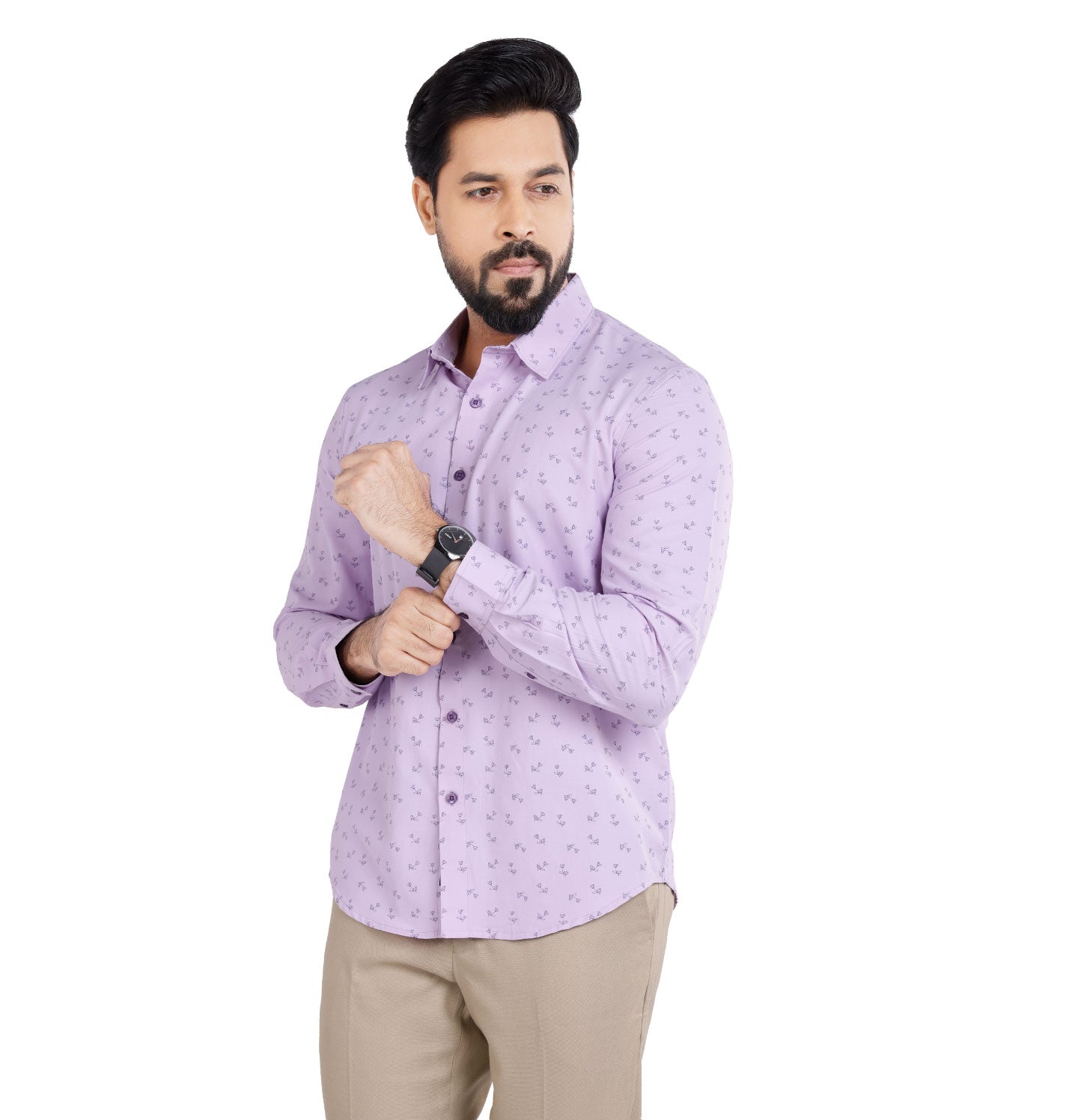 Active Fit Men's Shirt with Dandelions Pattern - Full Sleeves - Orchid Petal