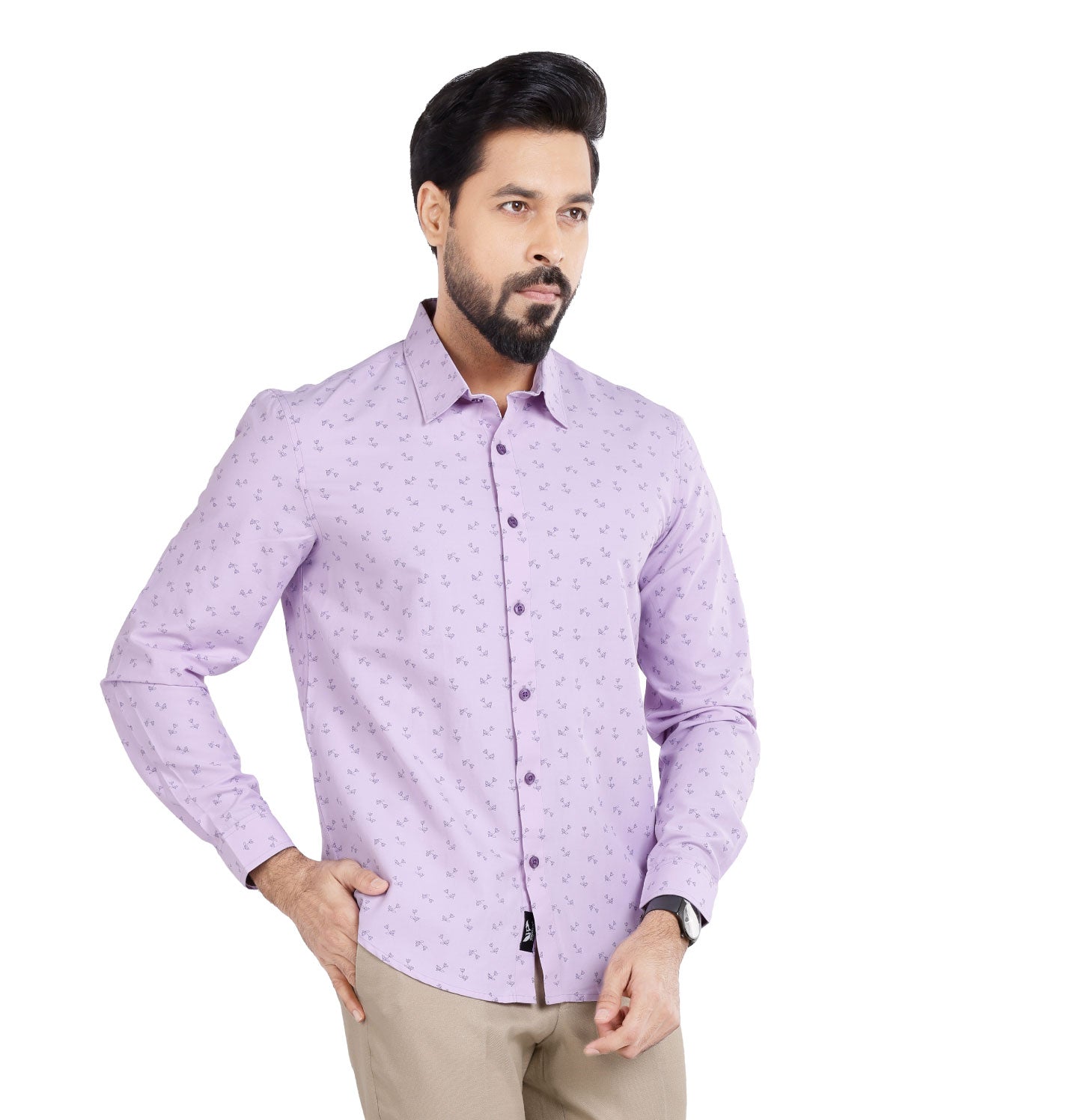 Active Fit Men's Shirt with Dandelions Pattern - Full Sleeves - Orchid Petal
