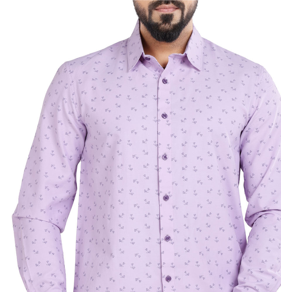 Active Fit Men's Shirt with Dandelions Pattern - Full Sleeves - Orchid Petal