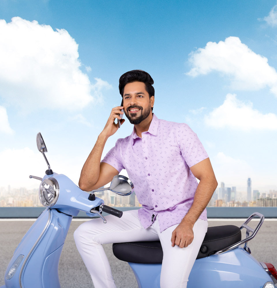 Active Fit Men's Shirt with Dandelions Pattern - Half Sleeves - Orchid Patel