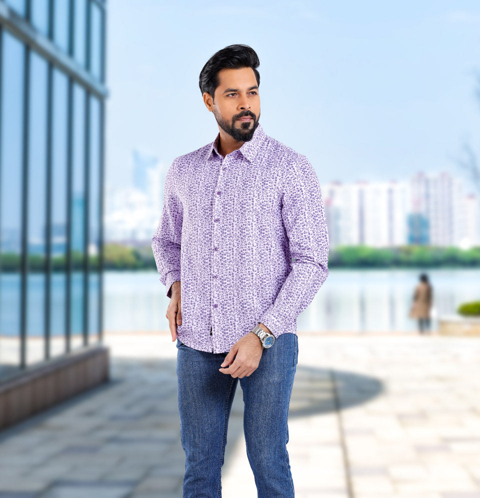 Active Fit Men's Shirt with Florals Pattern - Full Sleeves - Orchid Petal