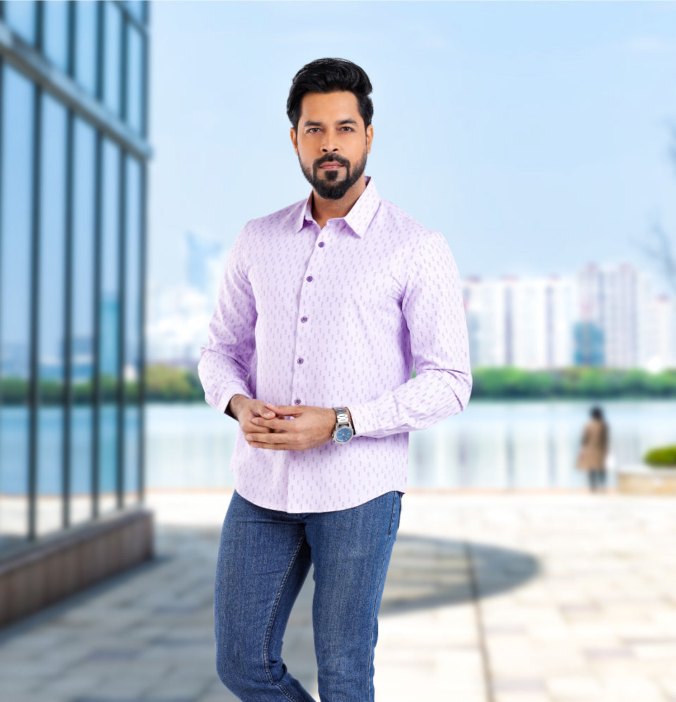 Active Fit Men's Shirt with Minimal Pattern - Full Sleeves - Orchid Petal