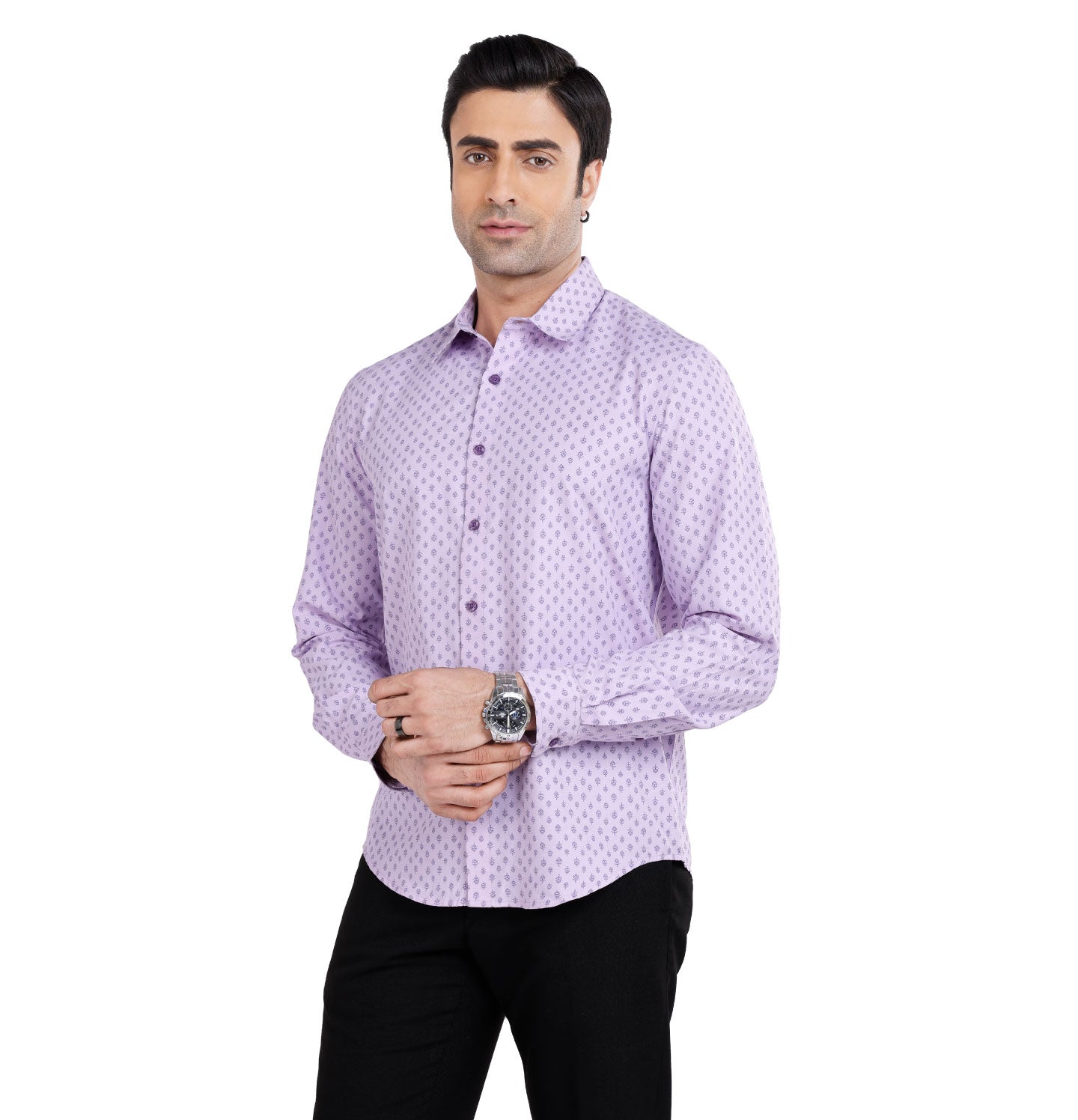 Active Fit Men's Shirt with Ethnic Pattern - Full Sleeves - Orchid Petal