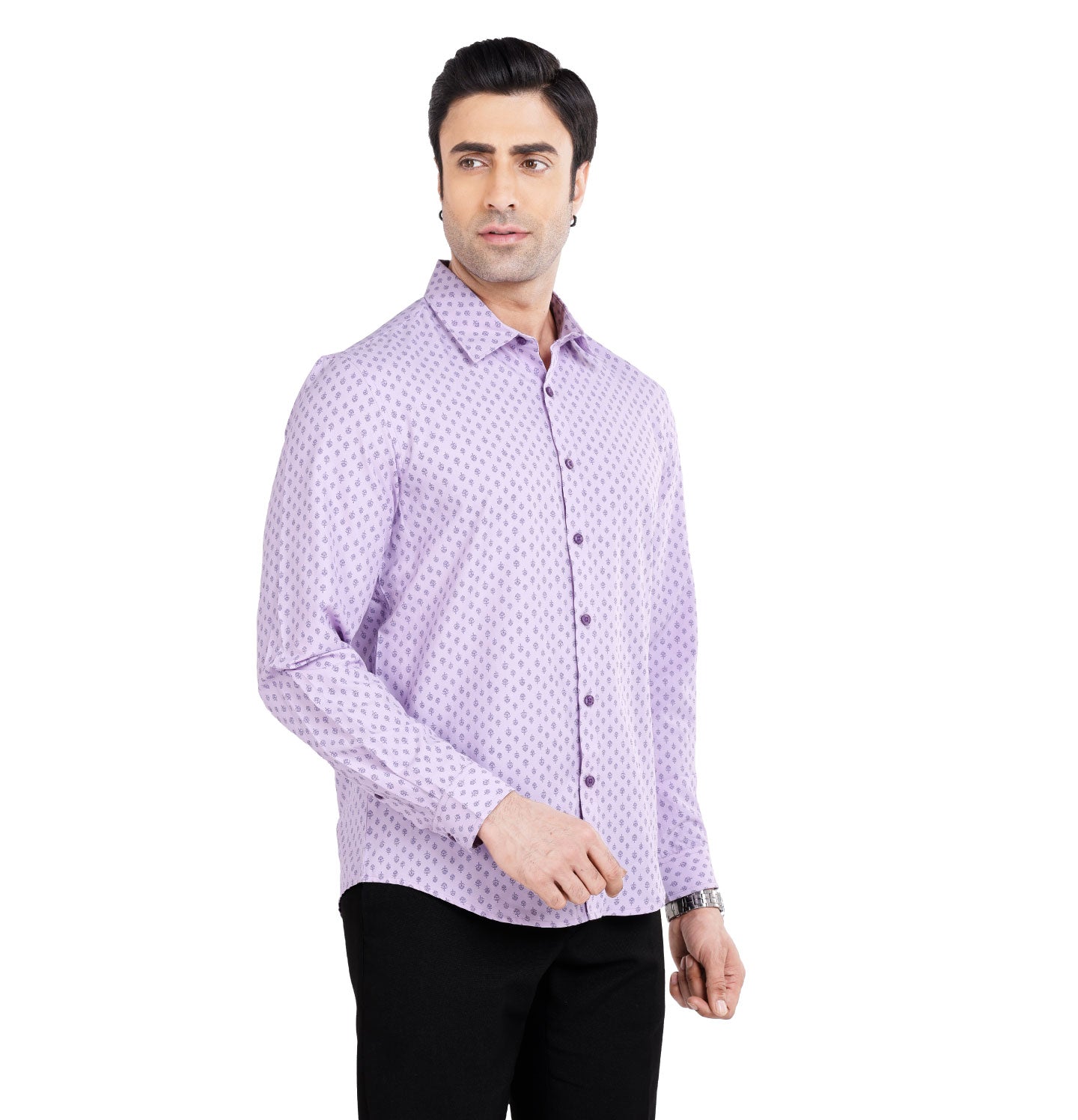 Active Fit Men's Shirt with Ethnic Pattern - Full Sleeves - Orchid Petal