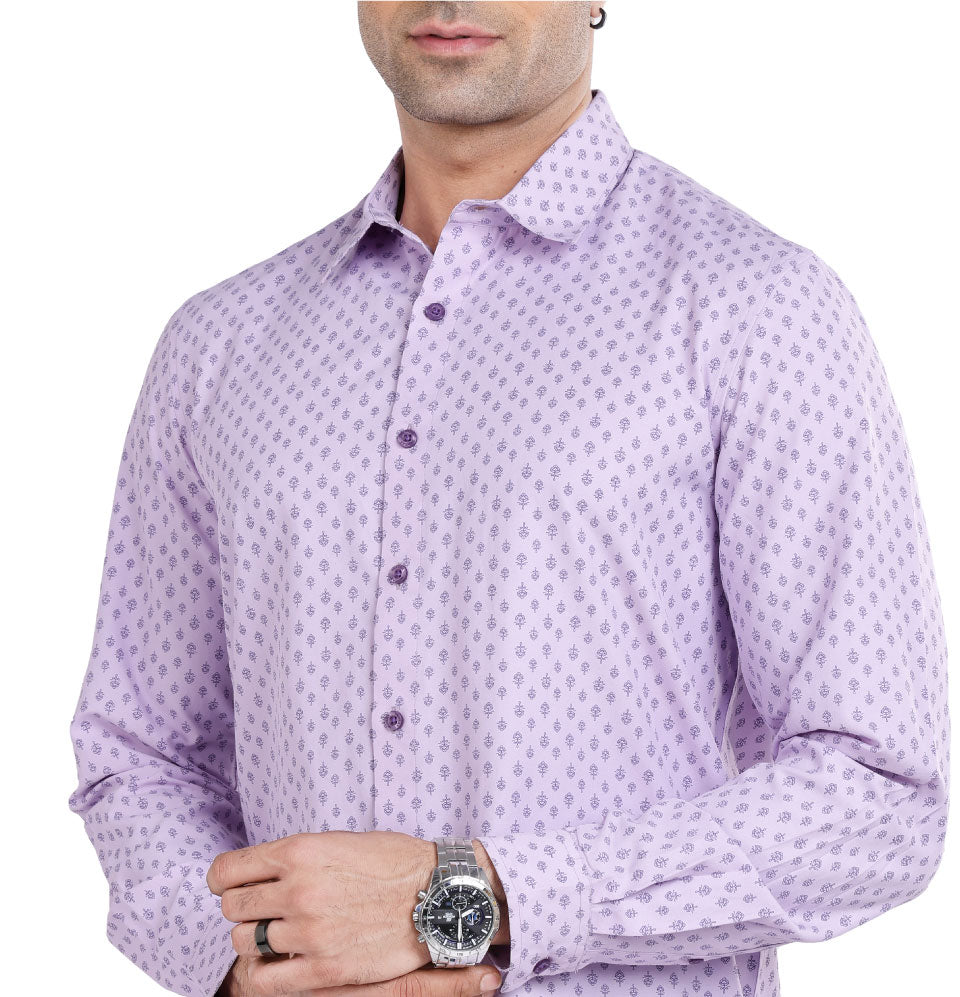 Active Fit Men's Shirt with Ethnic Pattern - Full Sleeves - Orchid Petal
