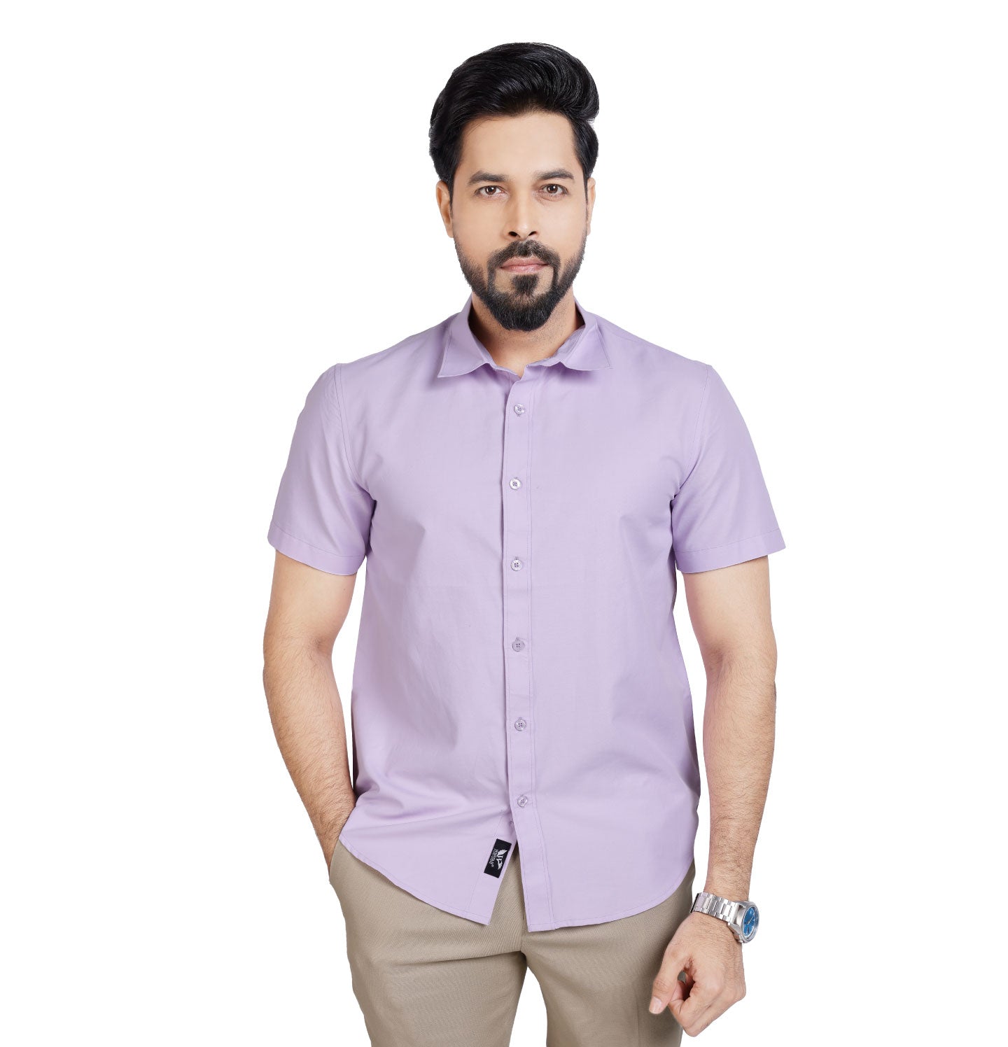Active Fit Men's Shirt with Solid Pattern - Half Sleeves - Orchid Patel
