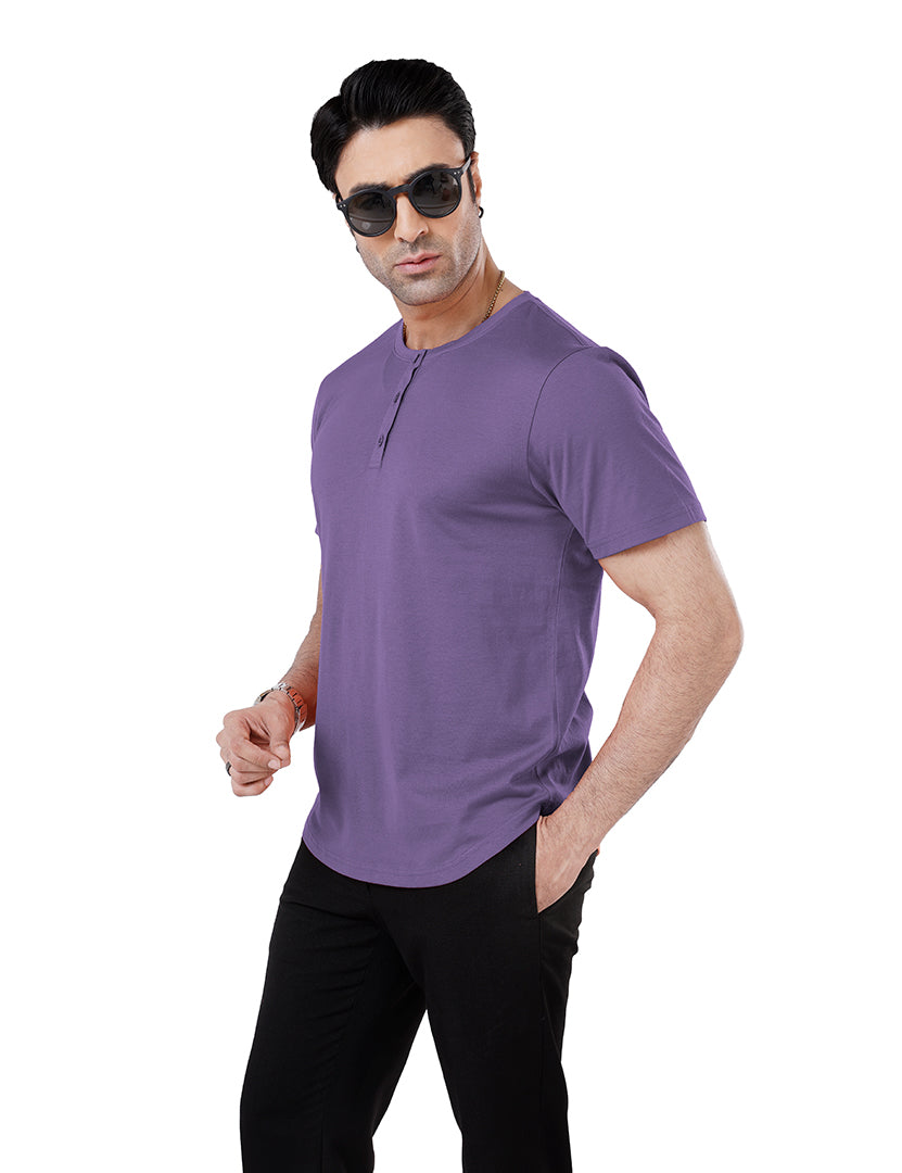 Men’S Short Sleeve Drop Cut Henley Neck T-Shirt - Violet