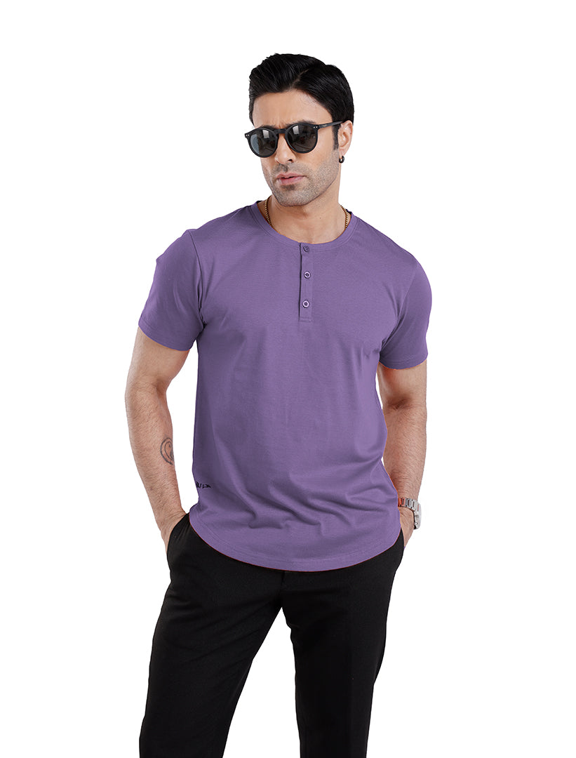 Men’S Short Sleeve Drop Cut Henley Neck T-Shirt - Violet