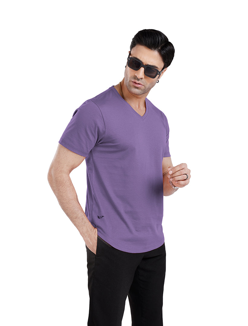 Men’S Short Sleeve Drop Cut V-Neck T-Shirt-Violet