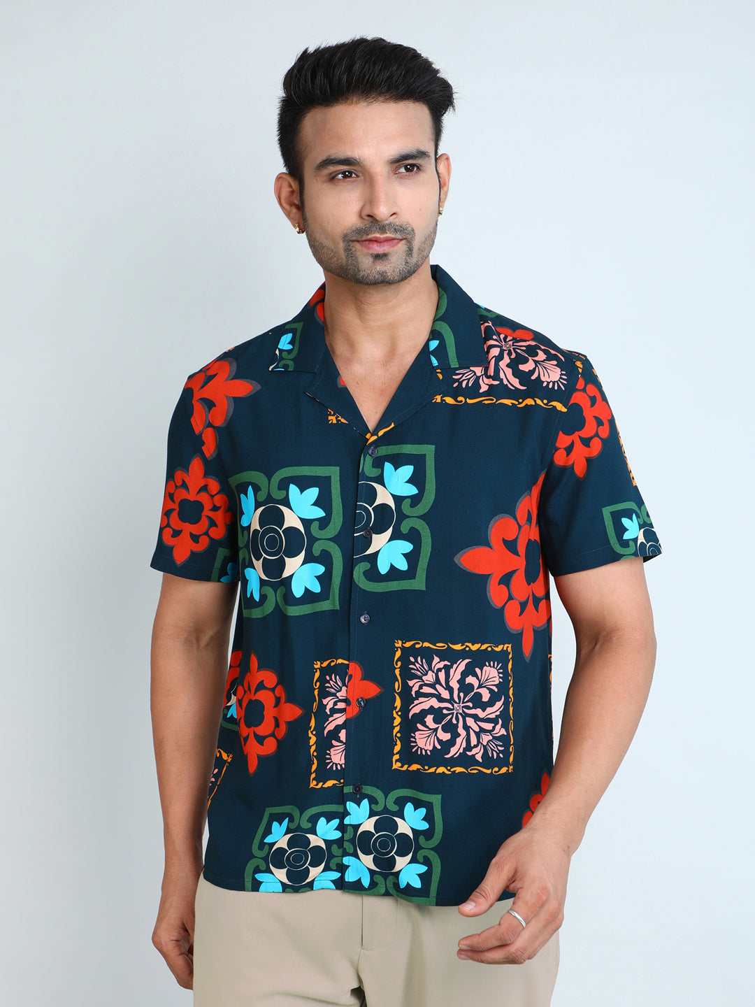 Relaxed Fit Mens Printed Casual Shirt (SS26-AZULEZO)